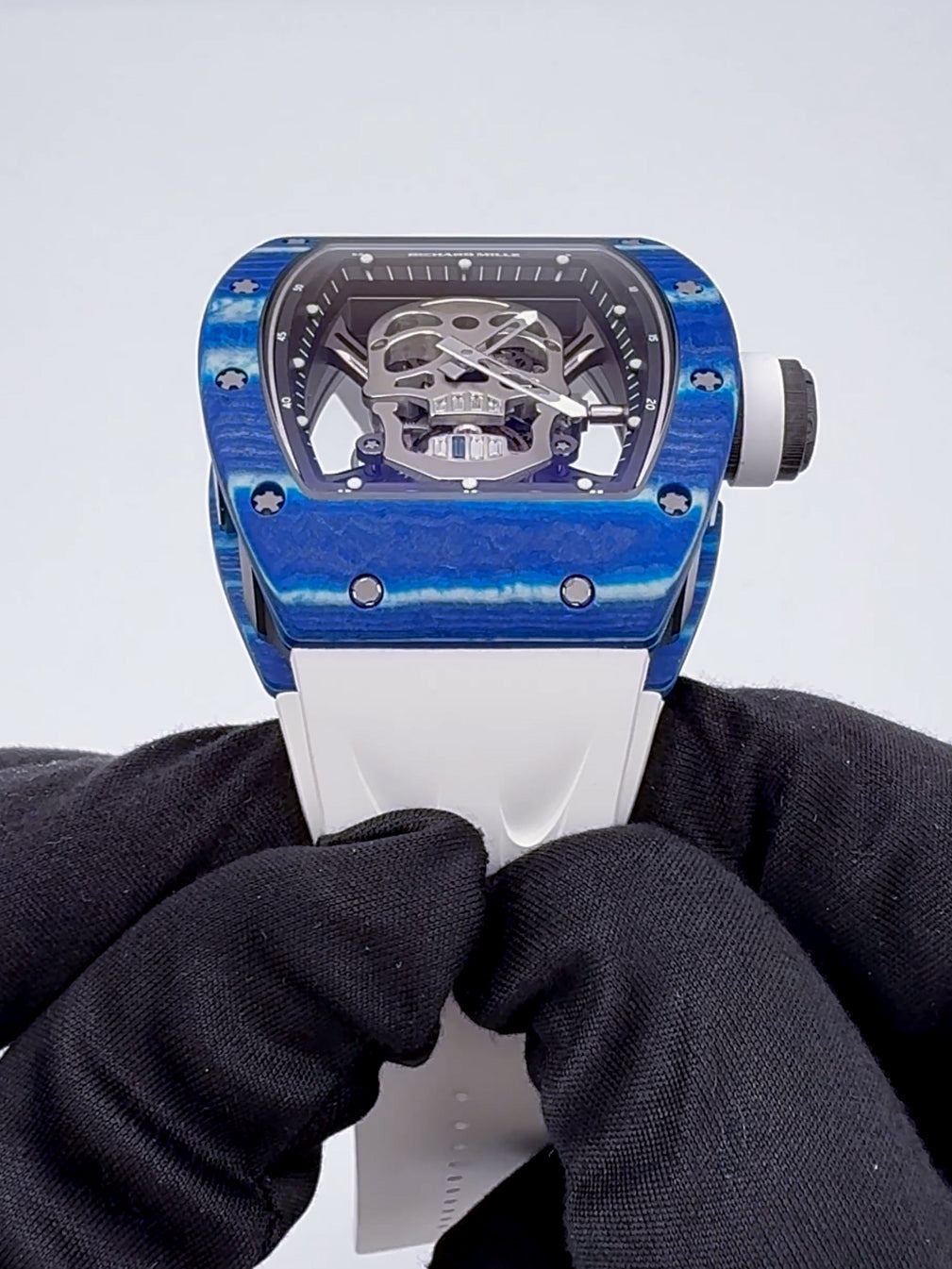 Richard Mille Skull RM 52-01 Blue Quartz TPT Tourbillon 理查德骷髅头 RM 52-01 蓝色 石英纤维 陀飞轮手表 | WORLDTIMER
