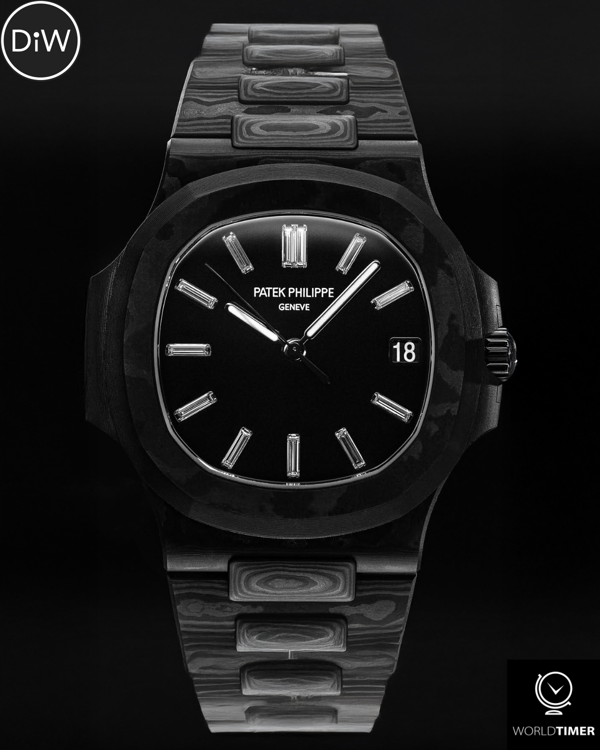 DiW Patek Nautilus BLACK GRAIL DIAMOND MARKERS All Carbon 百达翡丽Nautilus 5711 全碳纤维钻石刻度 | WORLDTIMER