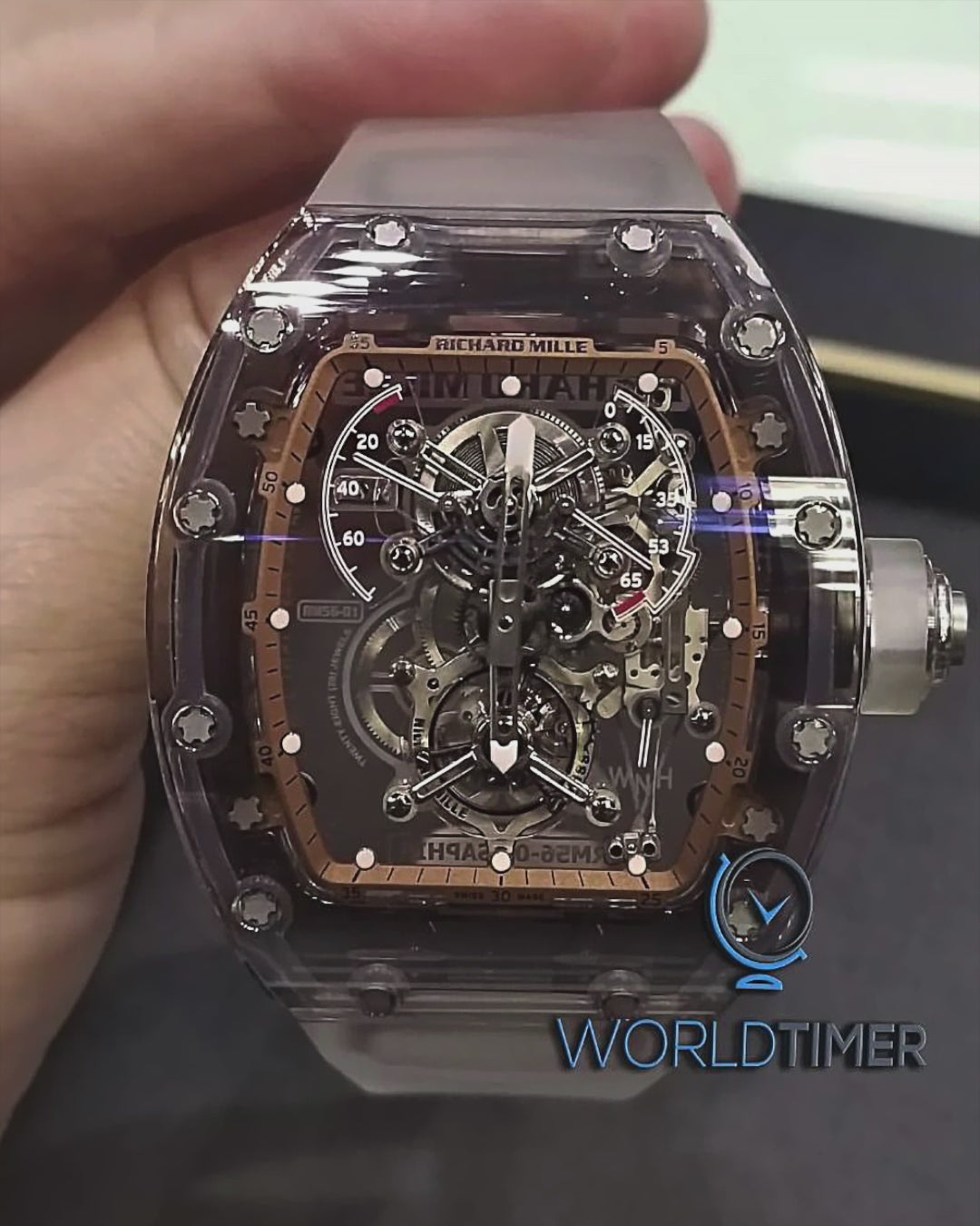 Richard Mille RM 56-01 Sapphire Tourbillon Brown Watch 理查德米勒水晶 RM 56-01 啡色陀飞轮手表 | WORLDTIMER