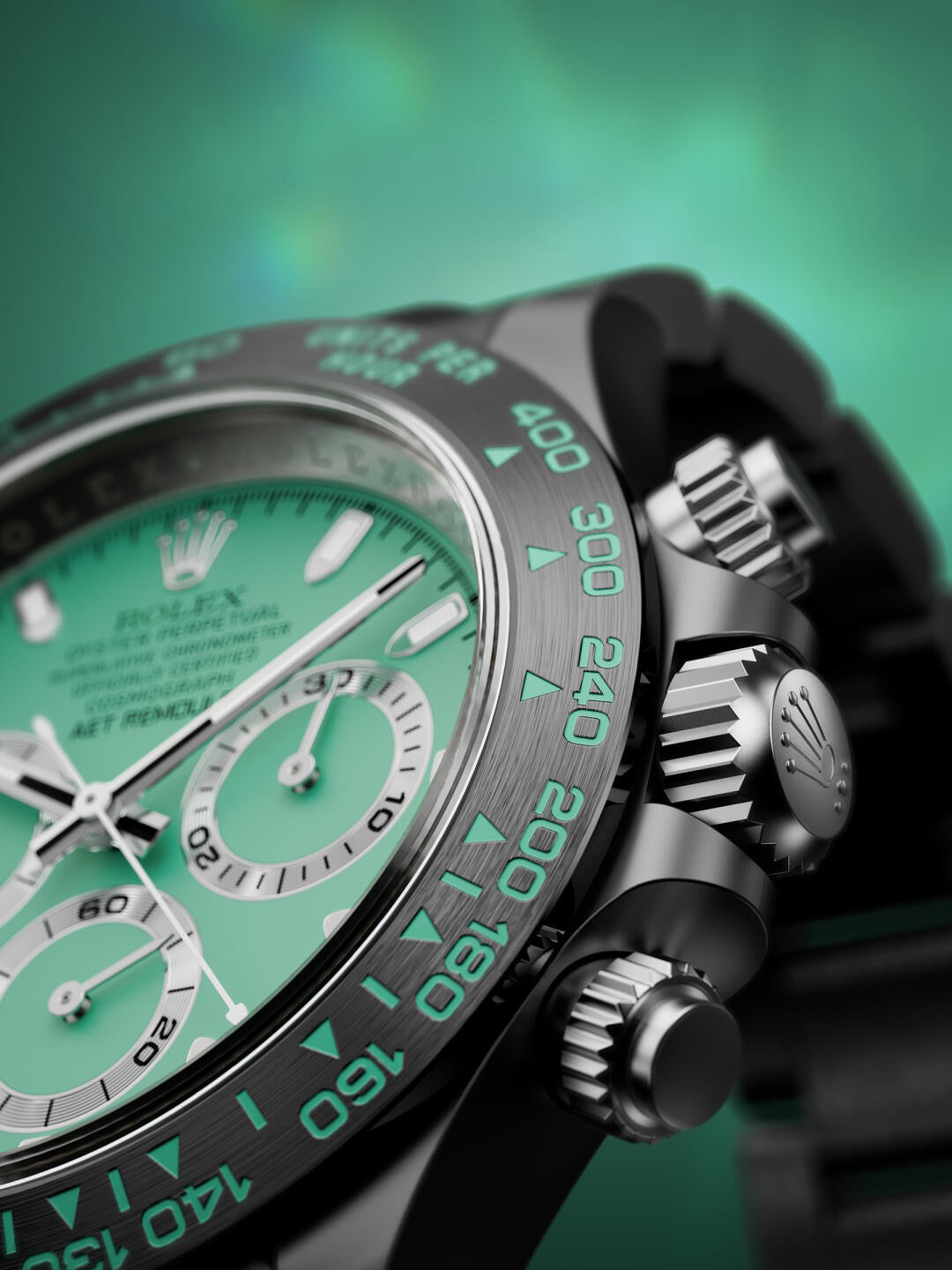 AET REMOULD Rolex Daytona BISCAY GREEN BLACK CERAMIC | WORLDTIMER