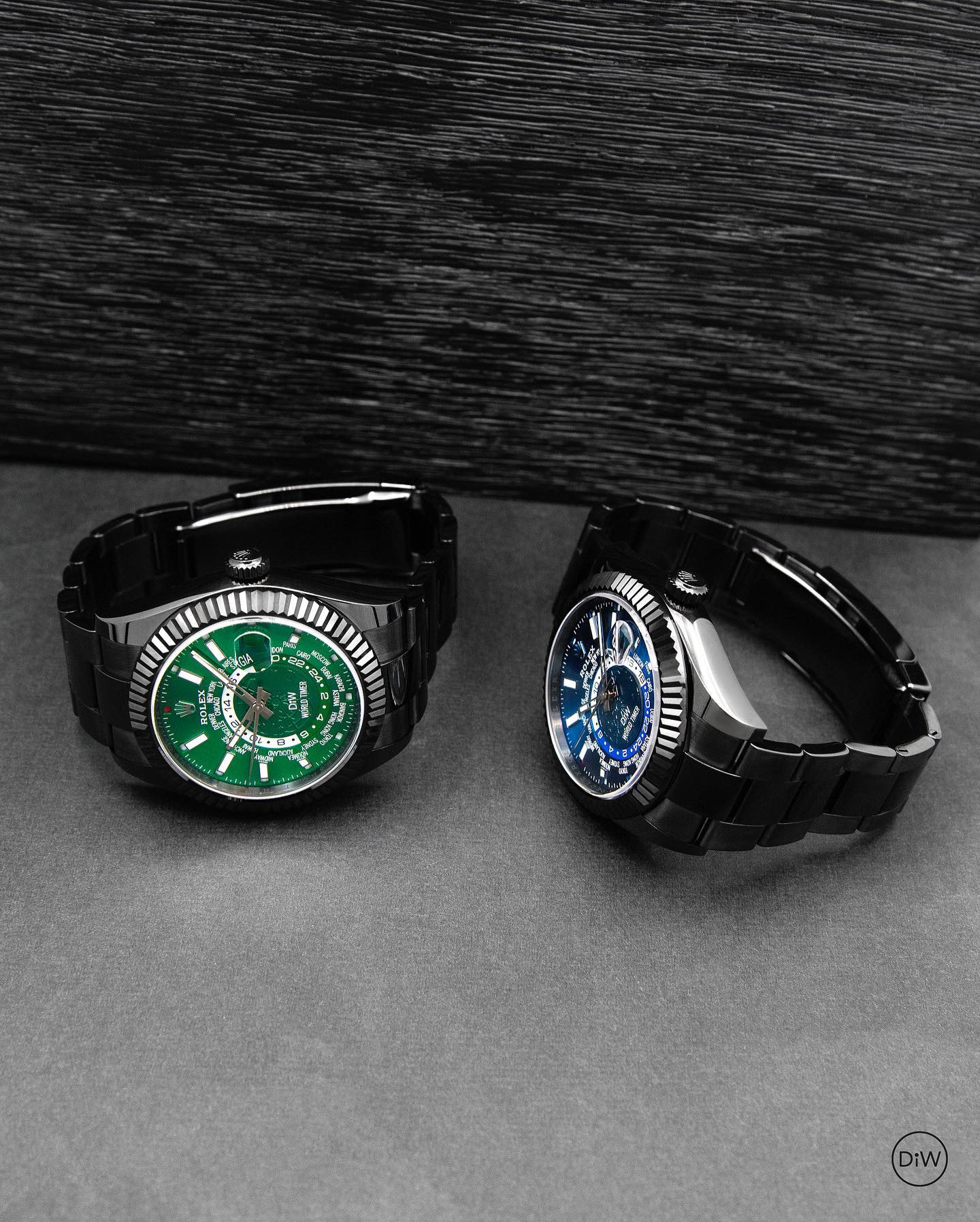 "BLACK DLC GREEN" DiW Rolex Sky Dweller 326934 | WORLDTIMER 