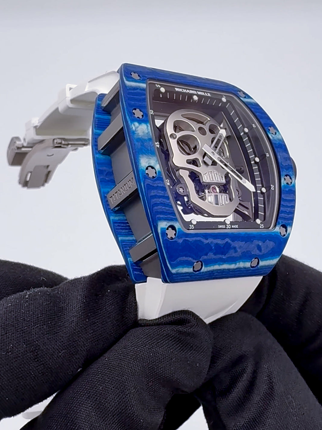 Richard Mille RM 52-01 Blue Quartz TPT Skull Tourbillon 理查德骷髅头 RM 52-01 蓝色 石英纤维 陀飞轮手表 | WORLDTIMER