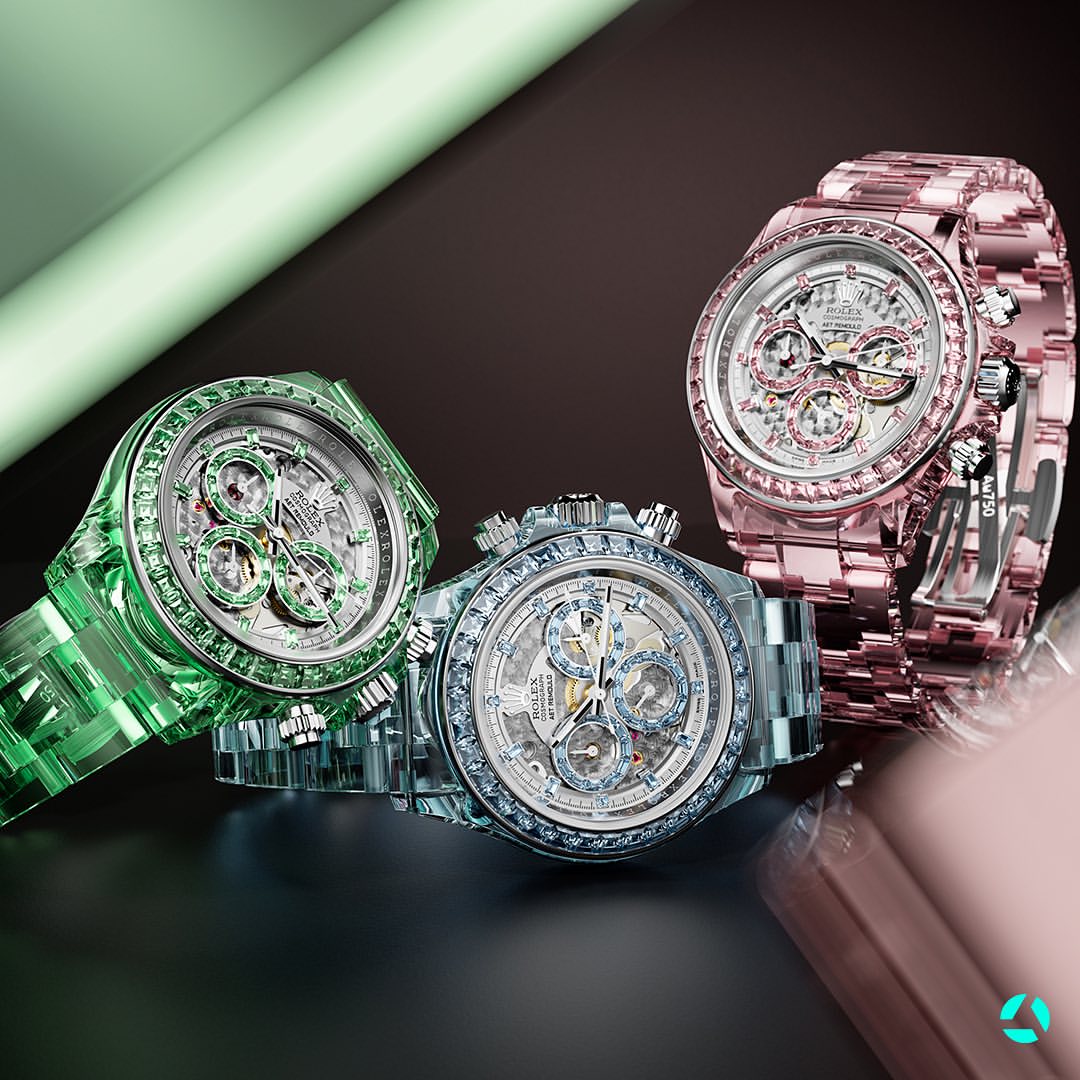 Full Sapphire Rolex Daytona AET REMOULD ROSE FANTASY 全透明 水晶劳力士 蓝宝石迪通拿 腕表 | WORLDTIMER