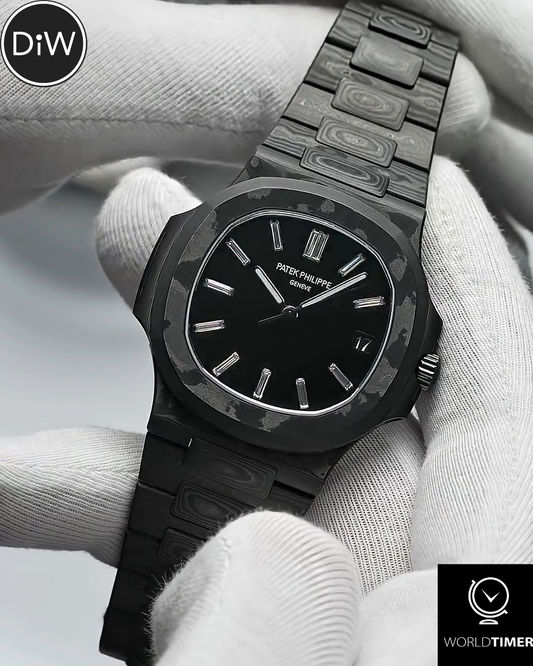 DiW Patek Nautilus BLACK GRAIL DIAMOND MARKERS All Carbon 百达翡丽Nautilus 5711 全碳纤维钻石刻度 | WORLDTIMER