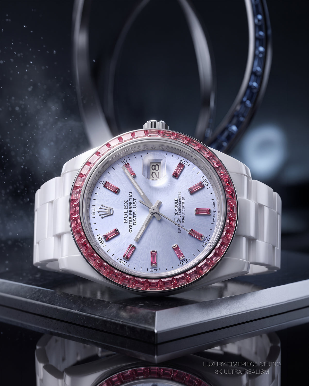 AET REMOULD EPOCH MORGANITE SMOKY VIOLET - First Ceramic Rolex Datejust with 36 Natural Gemstones | 首枚镶嵌天然宝石的陶瓷日志型 | WORLDTIMER