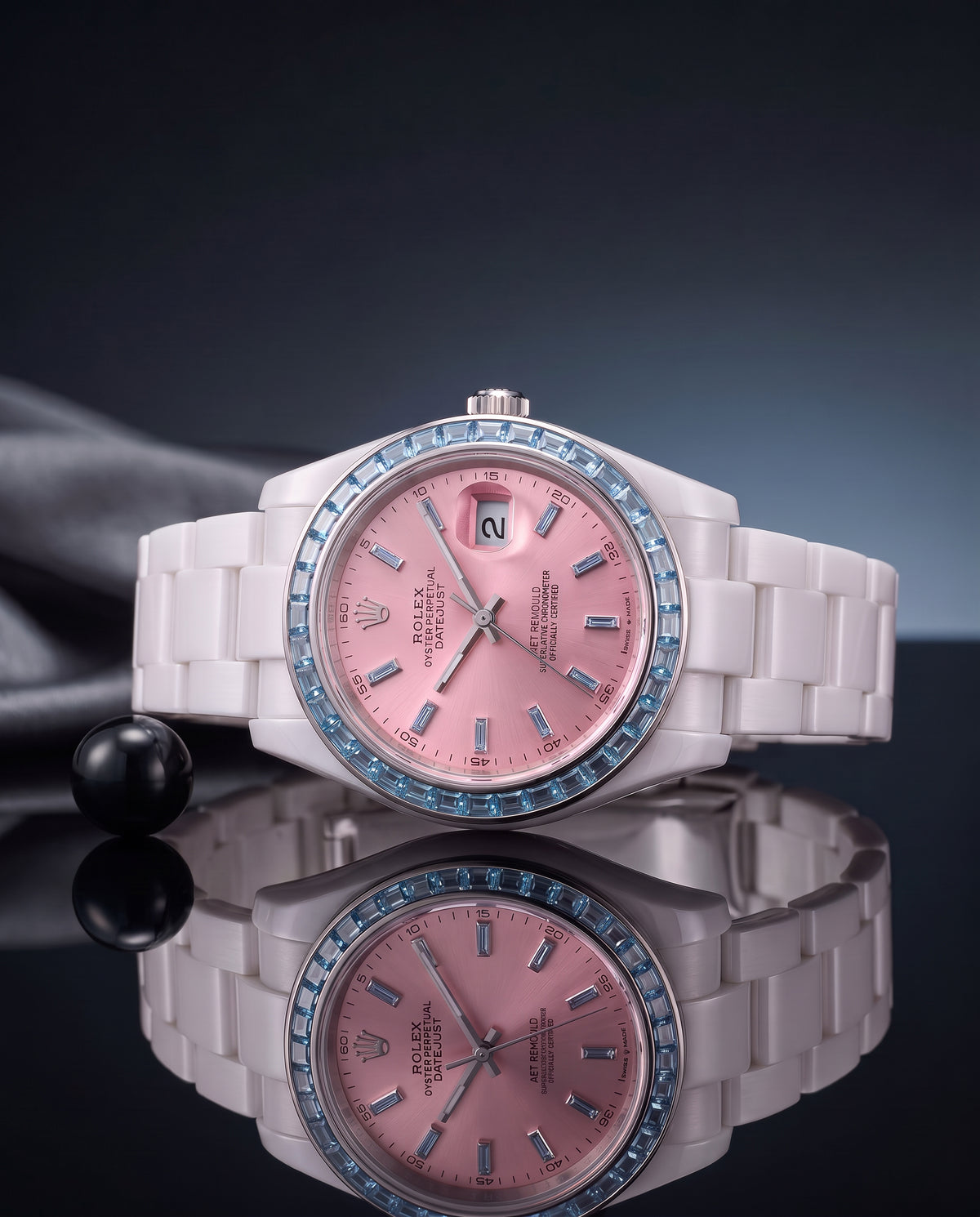 AET REMOULD Rolex Ceramic Datejust AQUAMARINE ROSE Gemstone Watch 首枚镶嵌36颗天然宝石的陶瓷 劳力士日志型 | WORLDTIMER