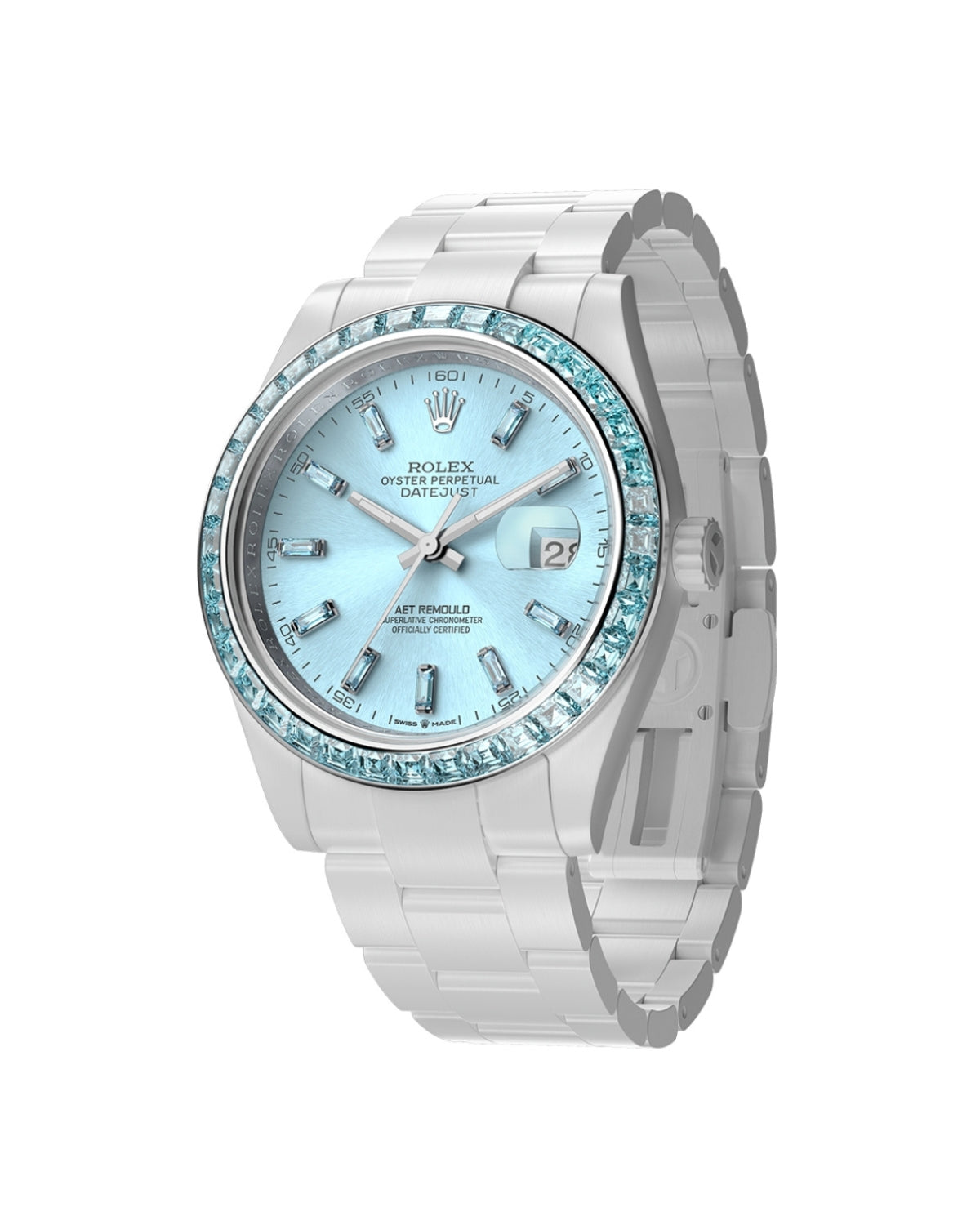 AET REMOULD EPOCH AQUAMARINE - First Ceramic Datejust with 36 Natural Gemstones 36颗宝石白陶瓷 劳力士日志型 AQUAMARINE | WORLDTIMER