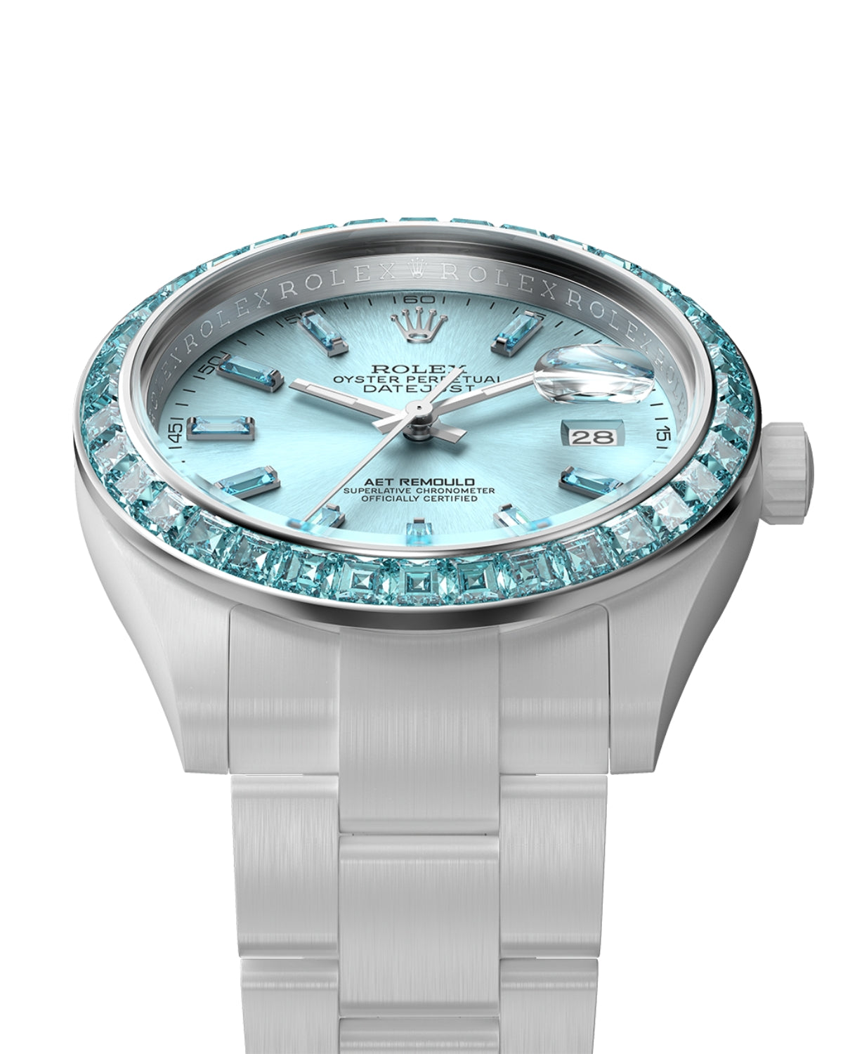 AET REMOULD EPOCH AQUAMARINE - First Ceramic Datejust with 36 Natural Gemstones 36颗宝石白陶瓷 劳力士日志型 AQUAMARINE | WORLDTIMER