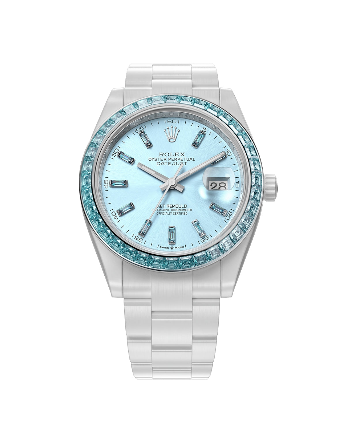 AET REMOULD EPOCH AQUAMARINE - First Ceramic Datejust with 36 Natural Gemstones 36颗宝石白陶瓷 劳力士日志型 AQUAMARINE | WORLDTIMER