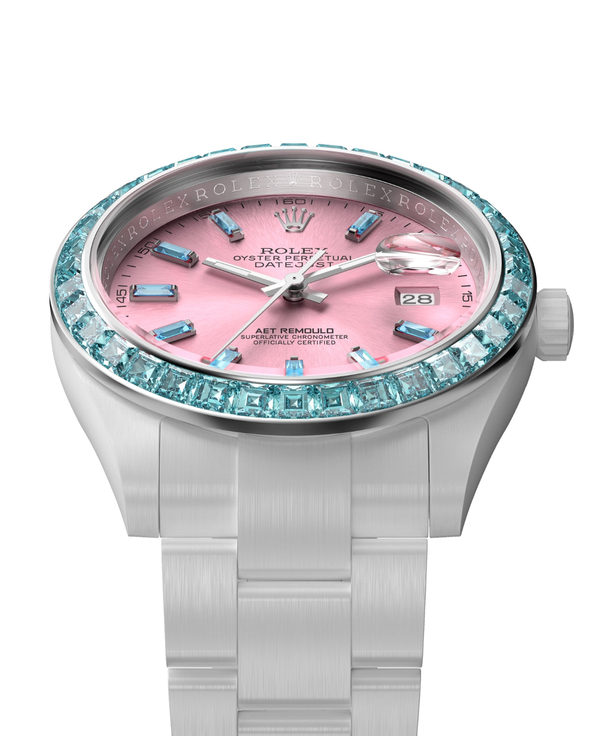 AET REMOULD Rolex Ceramic Datejust AQUAMARINE ROSE Gemstone Watch 首枚镶嵌36颗天然宝石的陶瓷 劳力士日志型 | WORLDTIMER