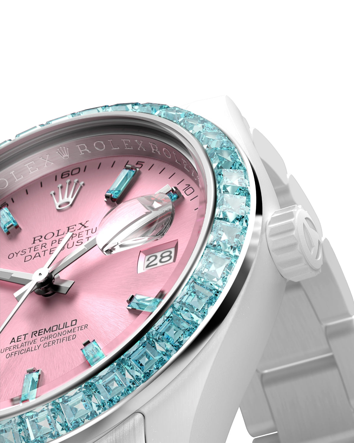 AET REMOULD Rolex Ceramic Datejust AQUAMARINE ROSE Gemstone Watch 首枚镶嵌36颗天然宝石的陶瓷 劳力士日志型 | WORLDTIMER
