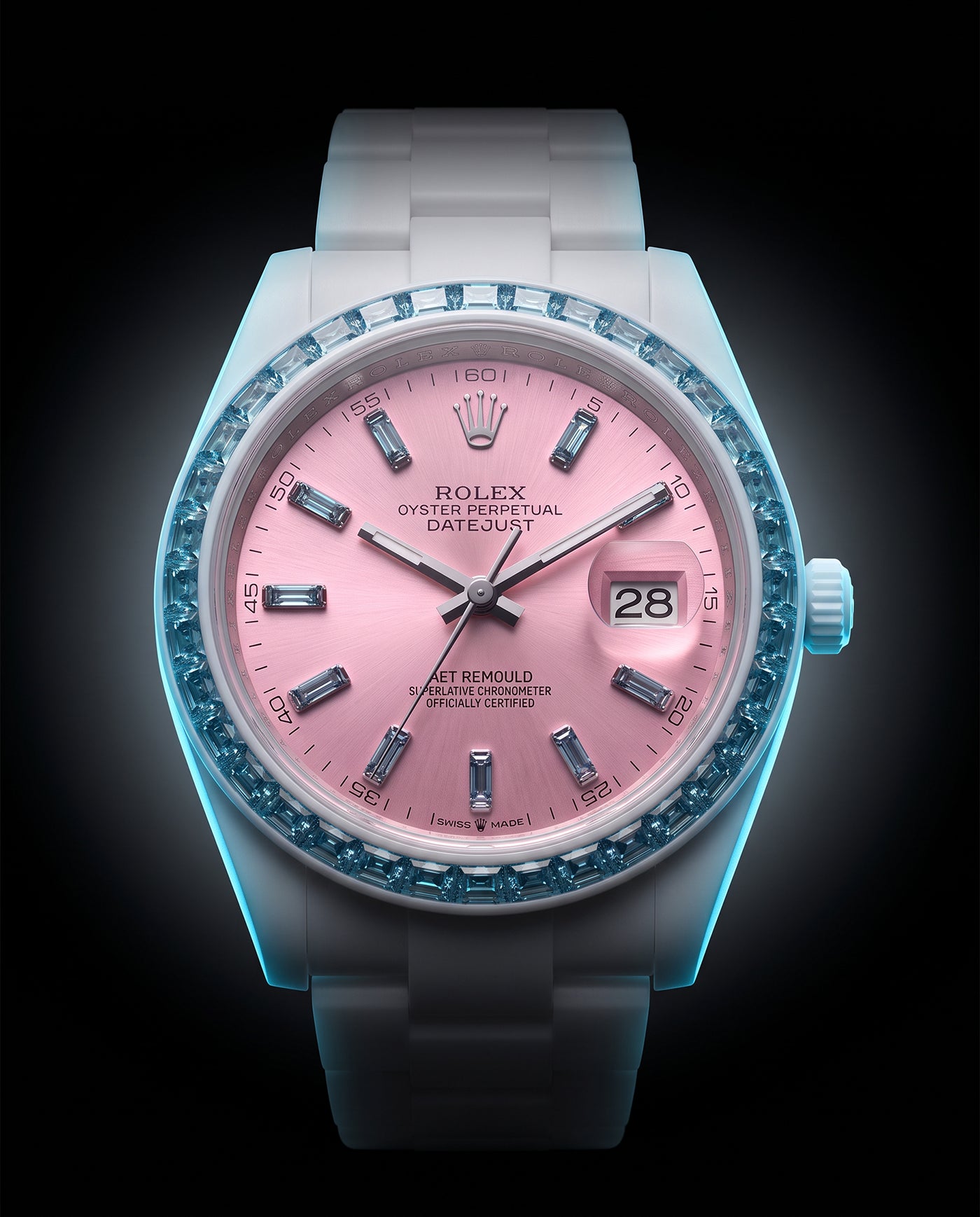 AET REMOULD AQUAMARINE ROSE Gemstone Ceramic Rolex Datejust 首枚镶嵌36颗天然宝石的陶瓷 劳力士日志型 | WORLDTIMER