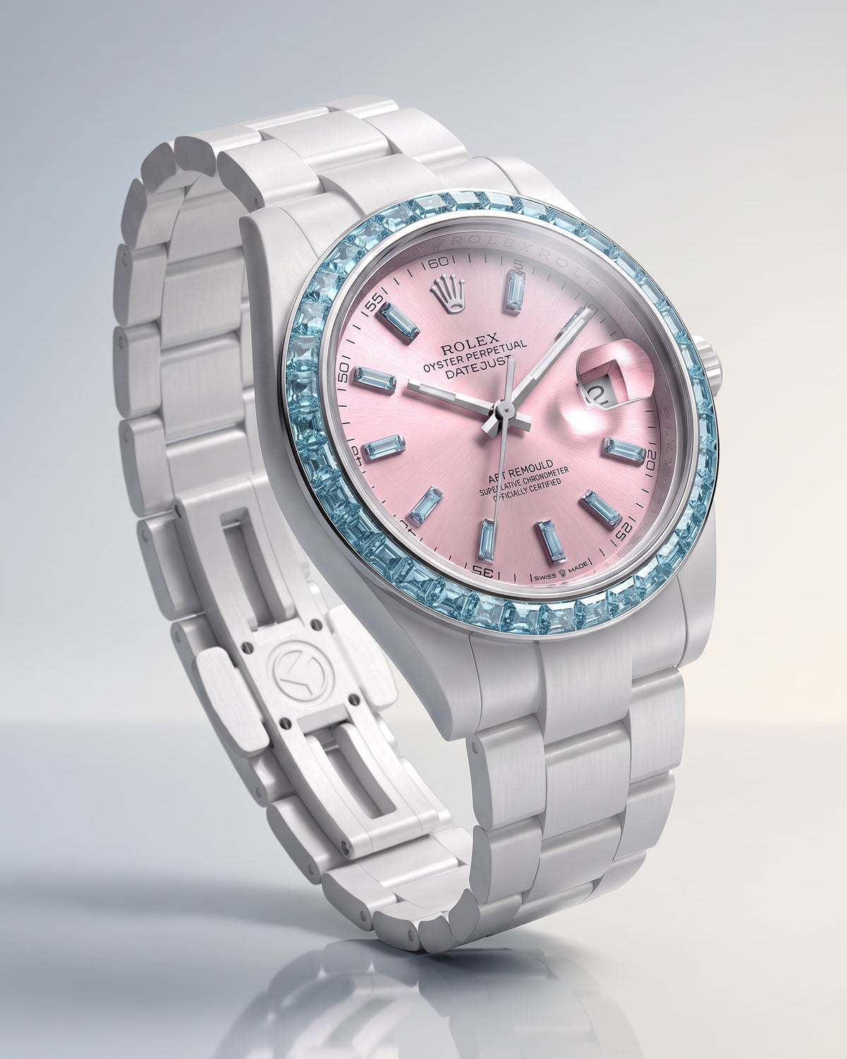AET REMOULD AQUAMARINE ROSE Gemstone Ceramic Rolex Datejust 首枚镶嵌36颗天然宝石的陶瓷 劳力士日志型 | WORLDTIMER