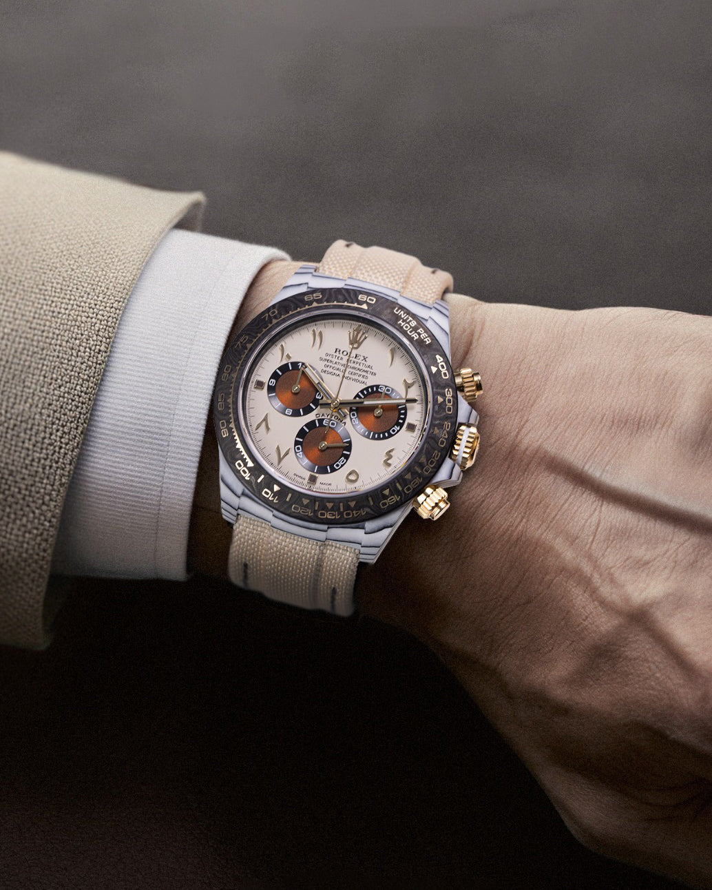 UNIQUE DiW Rolex Daytona DESERT EAGLE ARABIC 独一无二 劳力士DiW 沙漠之鹰 石英纤维迪通拿 | WORLDTIMER