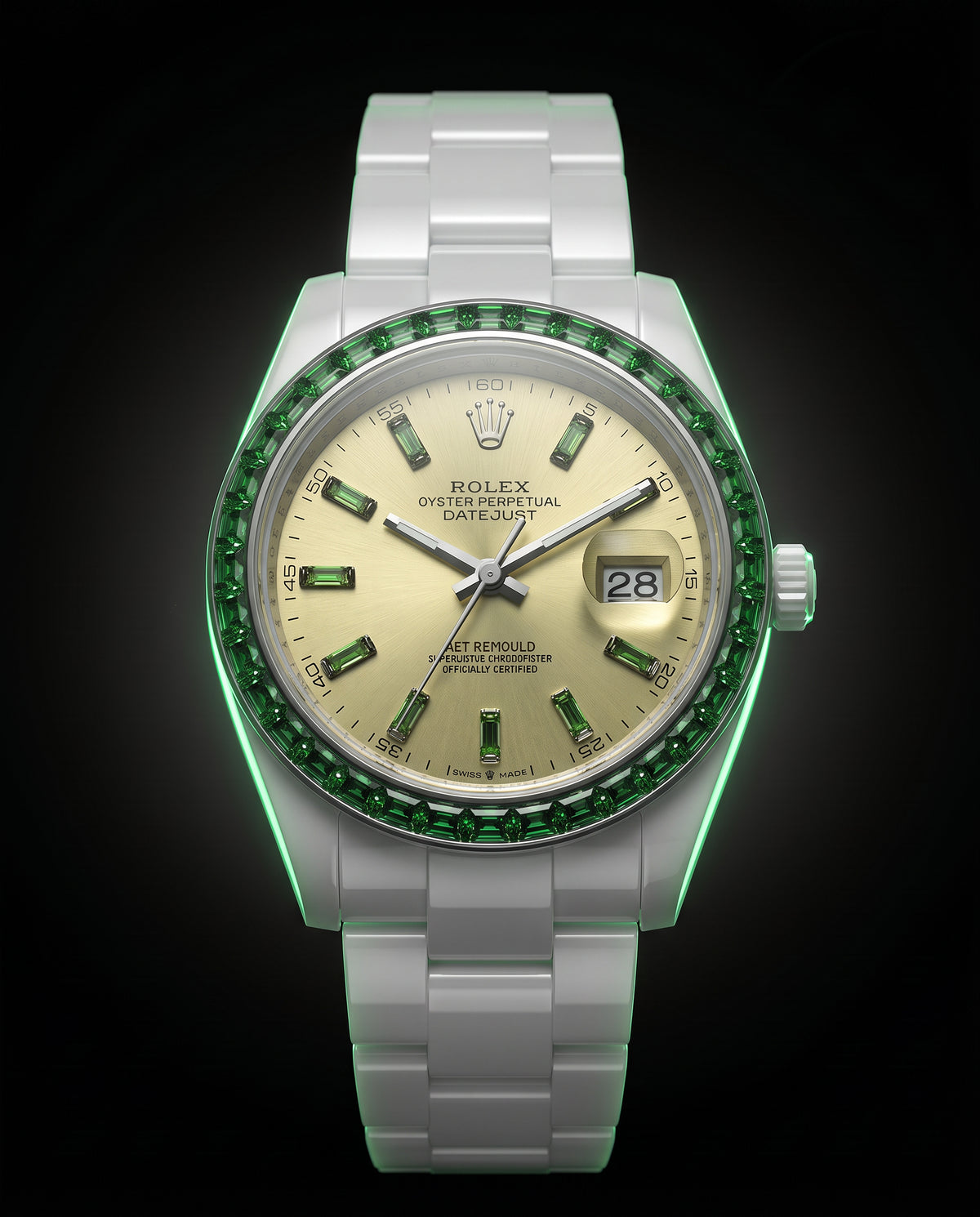 36 Gems on a Ceramic Datejust | AET REMOULD EPOCH TSAVORITE LEMON YELLOW Rolex Datejust 36颗宝石白陶瓷 劳力士日志型 | WORLDTIMER