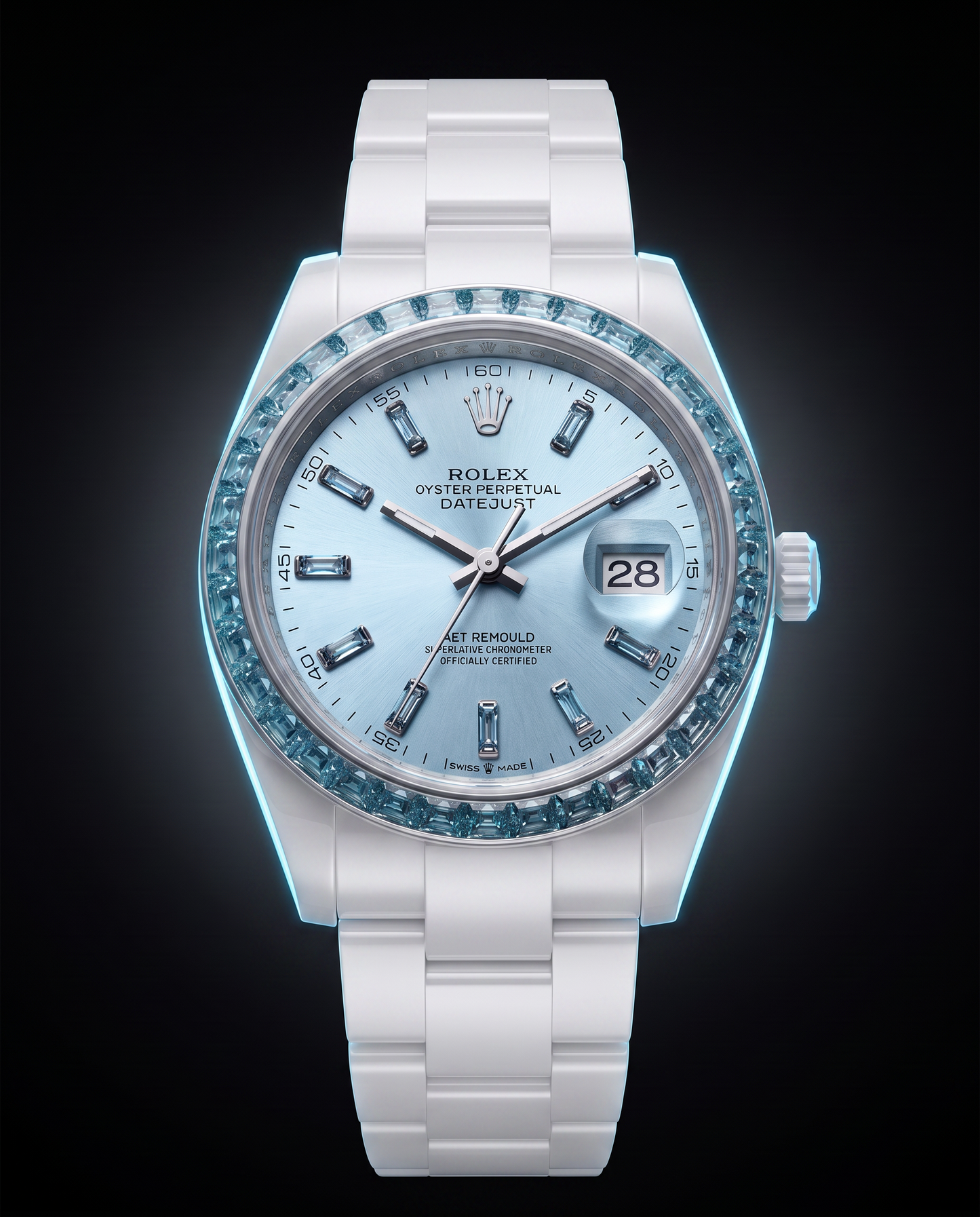 AET REMOULD EPOCH AQUAMARINE - First Ceramic Datejust with 36 Natural Gemstones 36颗宝石白陶瓷 劳力士日志型 AQUAMARINE | WORLDTIMER