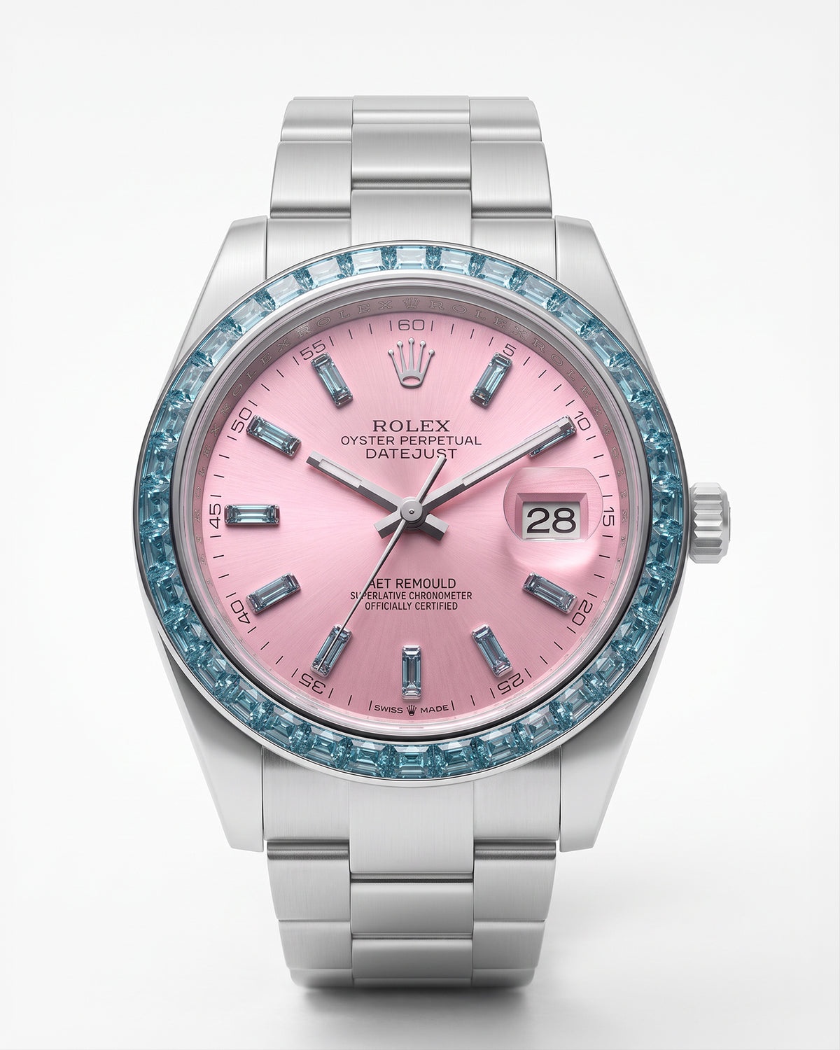 AET REMOULD AQUAMARINE ROSE Gemstone Ceramic Rolex Datejust 首枚镶嵌36颗天然宝石的陶瓷 劳力士日志型 | WORLDTIMER