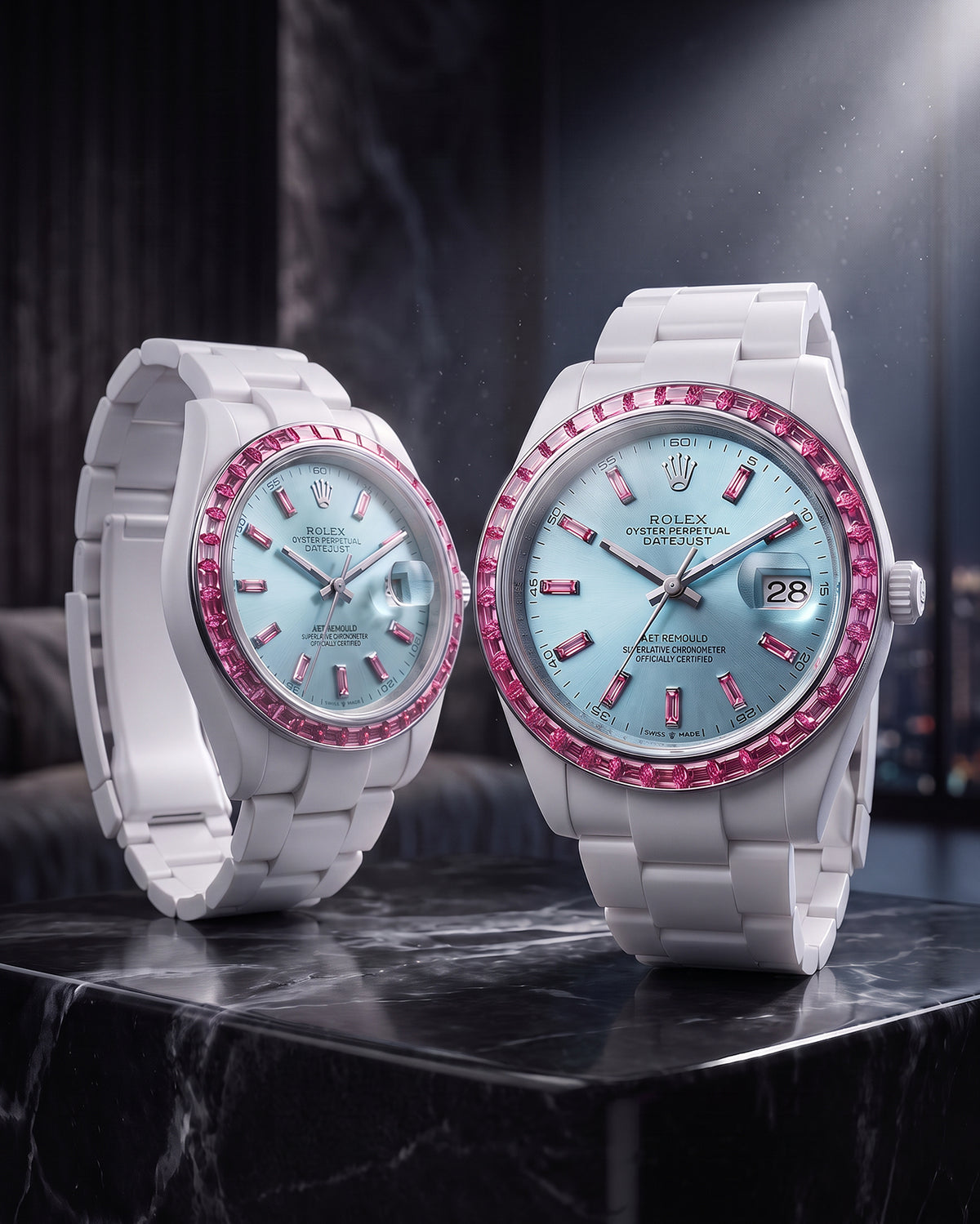 MORGANITE AQUA AET REMOULD Rolex Ceramic Datejust EPOCH 系列 白陶瓷劳力士 宝石日志型  | WORLDTIMER