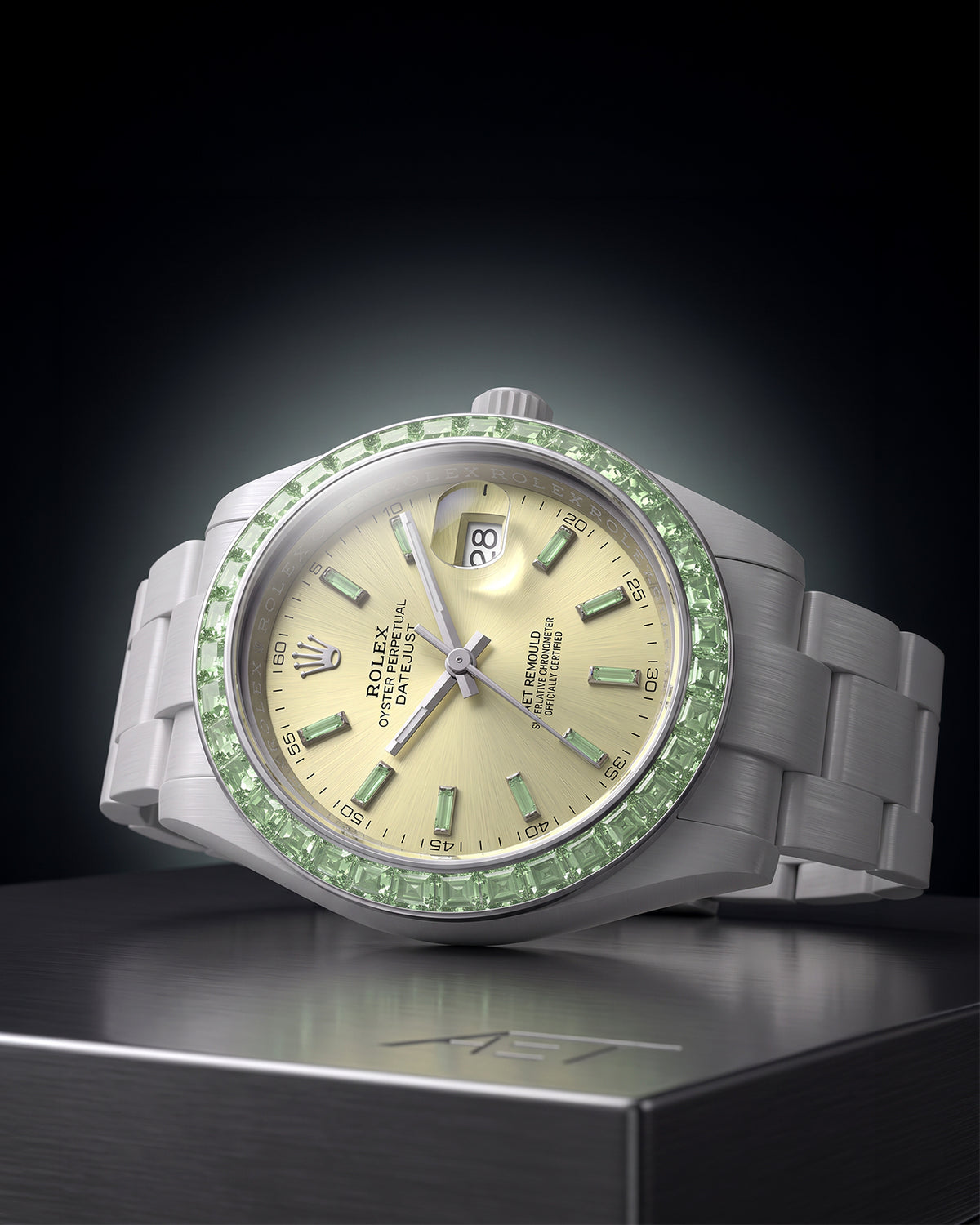 36 Gems on a Ceramic Datejust | AET REMOULD EPOCH TSAVORITE LEMON YELLOW Rolex Datejust 36颗宝石白陶瓷 劳力士日志型 | WORLDTIMER