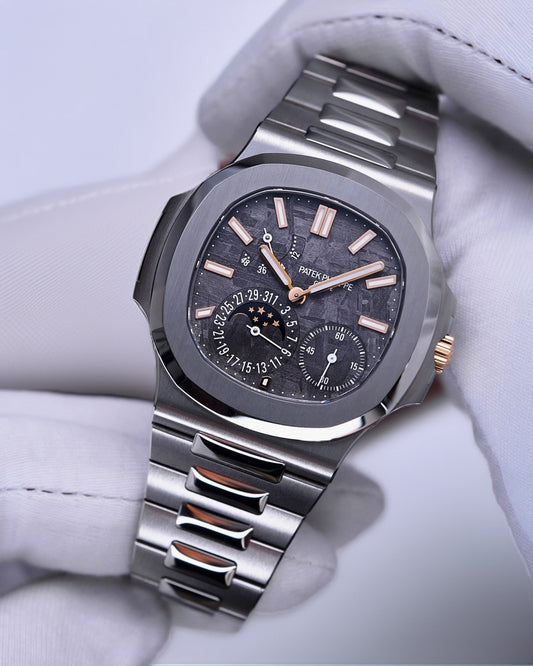 Discontinued Patek 5712 REBORN in Titanium and Meteorite Dial, Only 86.7g DiW 陨石表盘 百达翡丽5712 钛金属鹦鹉螺 月相腕表 | WORLDTIMER