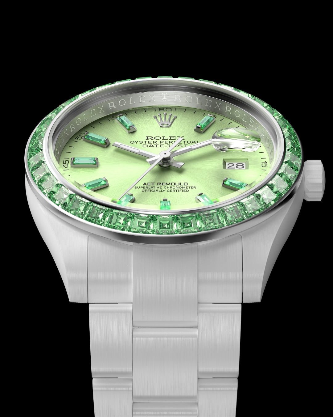 AET REMOULD TSAVORITE MISTY GREEN Rolex Datejust Gemstone Watch 首枚镶嵌天然宝石的白陶瓷 劳力士日志 EPOCH 系列 | WORLDTIMER