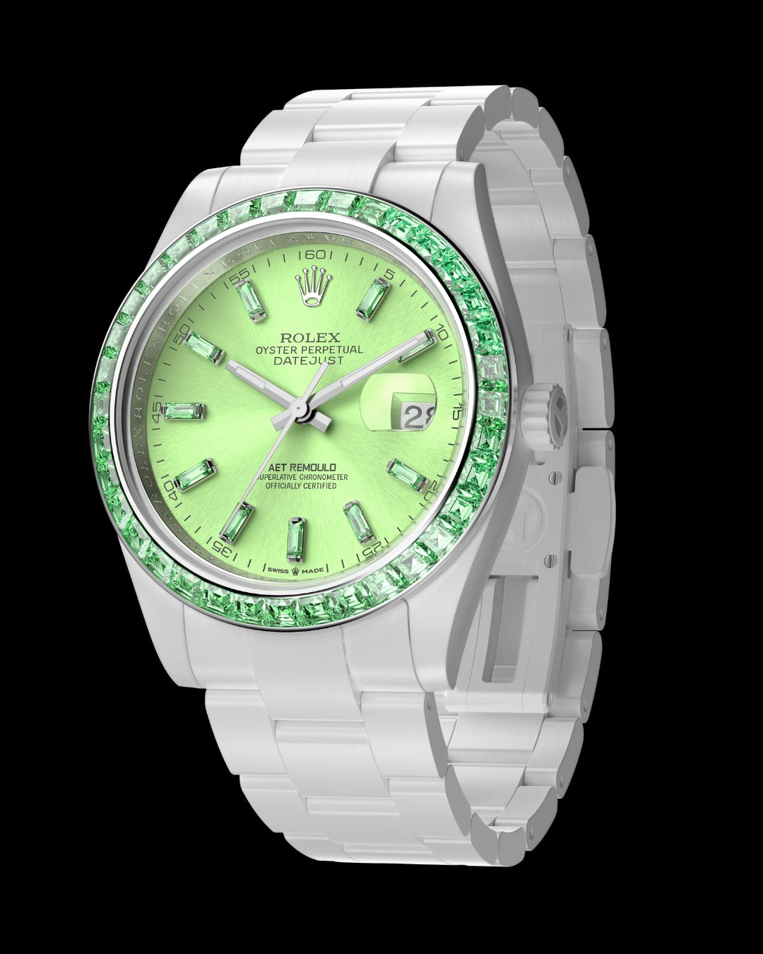 AET REMOULD TSAVORITE MISTY GREEN Rolex Datejust Gemstone Watch 首枚镶嵌天然宝石的白陶瓷 劳力士日志 EPOCH 系列 | WORLDTIMER