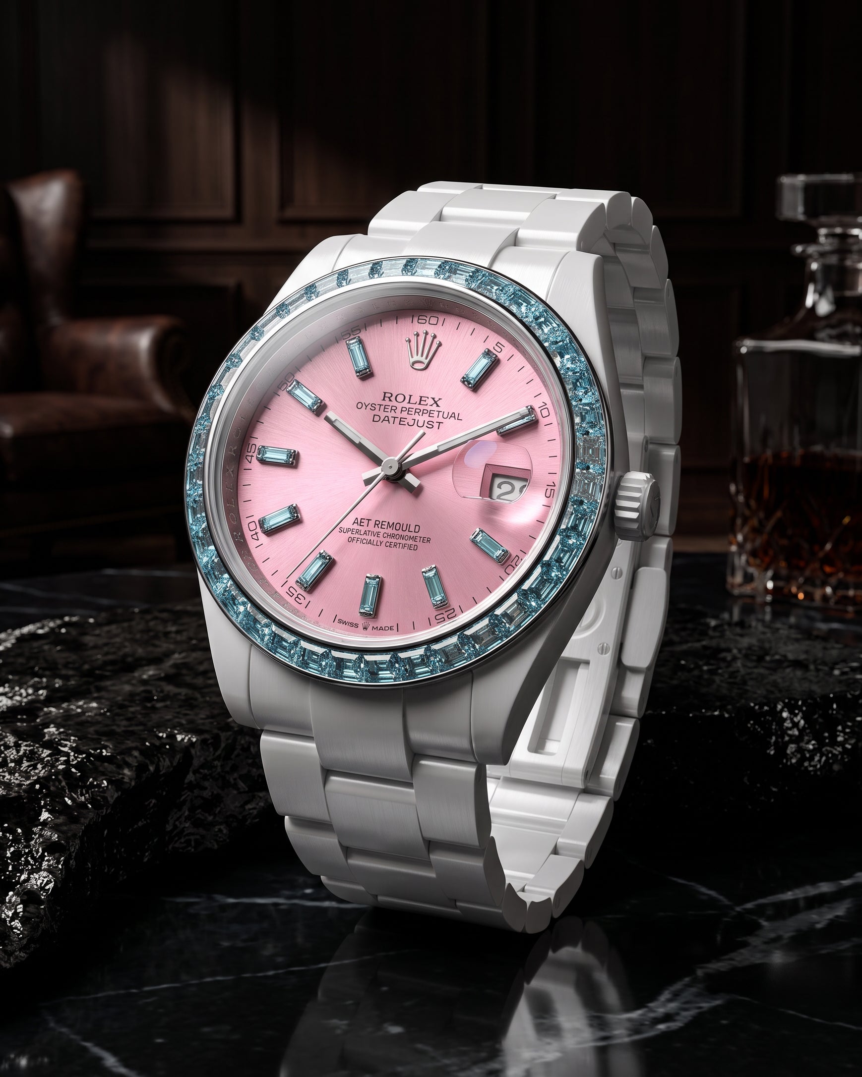 AET REMOULD Rolex Ceramic Datejust AQUAMARINE ROSE Gemstone Watch 首枚镶嵌36颗天然宝石的陶瓷 劳力士日志型 | WORLDTIMER