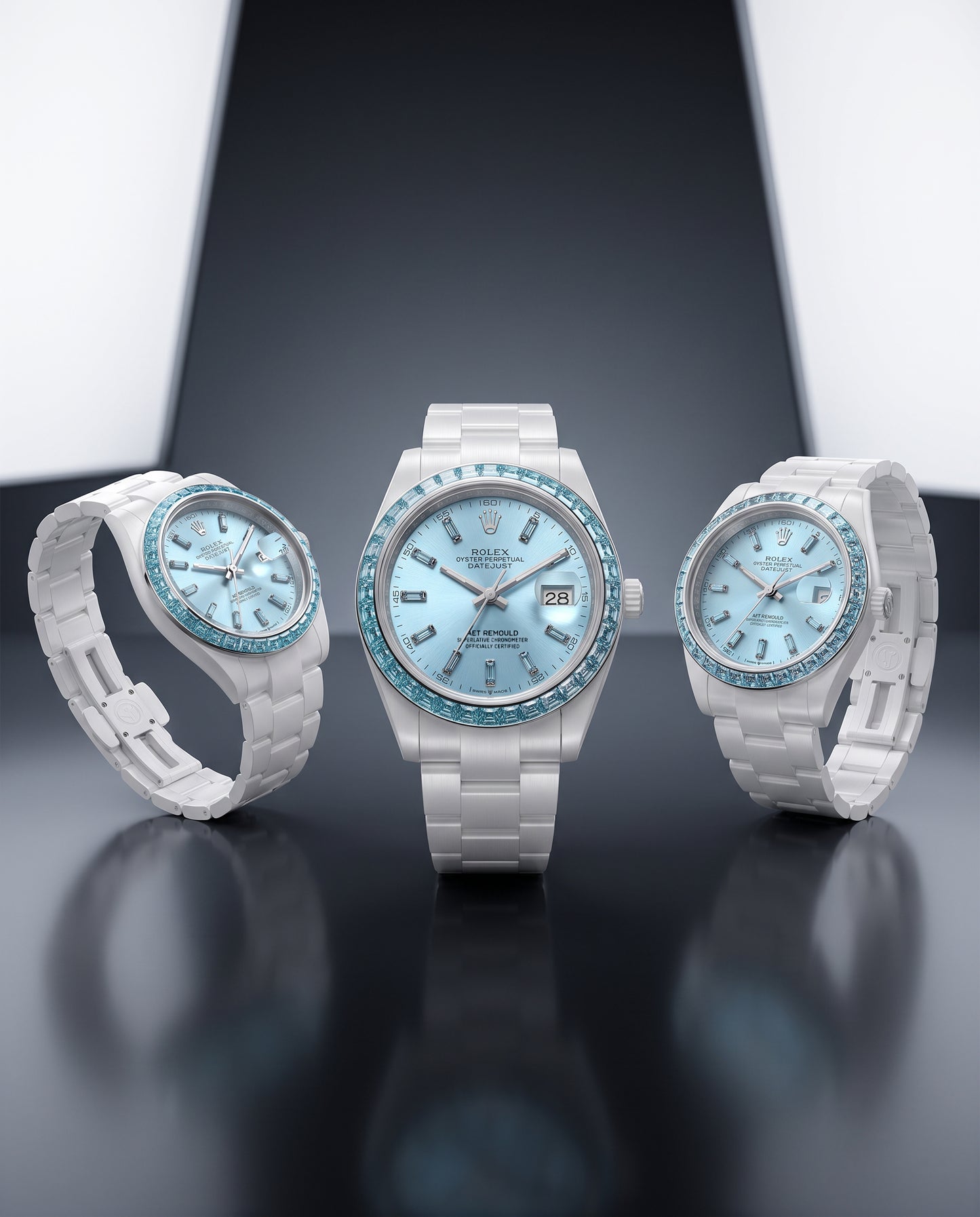 AET REMOULD EPOCH AQUAMARINE - First Ceramic Datejust with 36 Natural Gemstones 36颗宝石白陶瓷 劳力士日志型 AQUAMARINE | WORLDTIMER