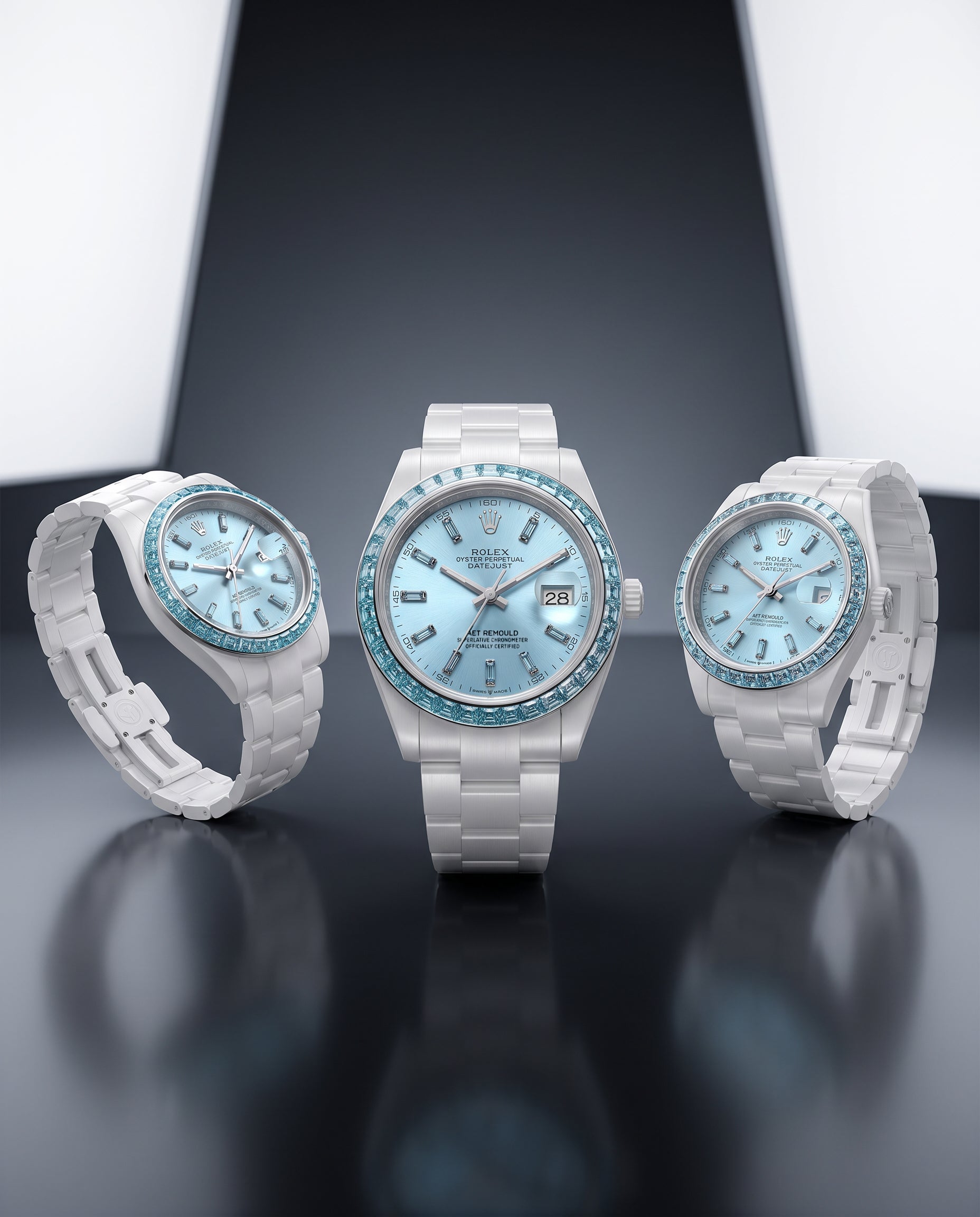 AET REMOULD EPOCH AQUAMARINE - First Ceramic Datejust with 36 Natural Gemstones 36颗宝石白陶瓷 劳力士日志型 AQUAMARINE | WORLDTIMER