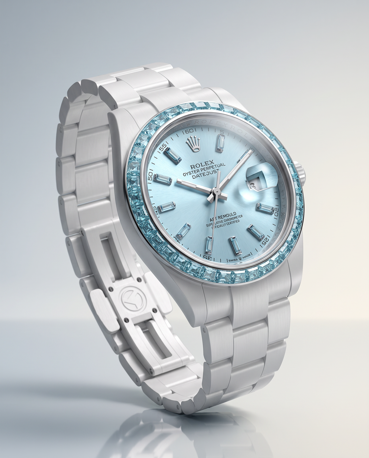 AET REMOULD EPOCH AQUAMARINE - First Ceramic Datejust with 36 Natural Gemstones 36颗宝石白陶瓷 劳力士日志型 AQUAMARINE | WORLDTIMER