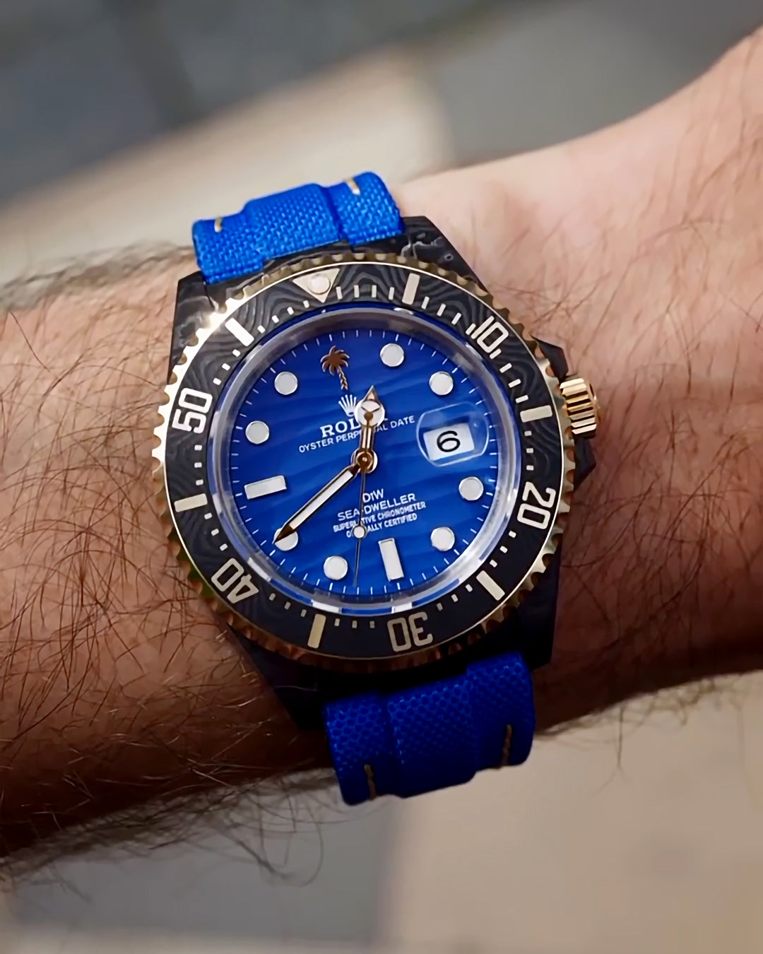 UNIQUE DiW Rolex Sea Dweller PALM TREE 独一无二 劳力士DiW 碳纤维海使型 黄金 劳力士潜水表 | WORLDTIMER