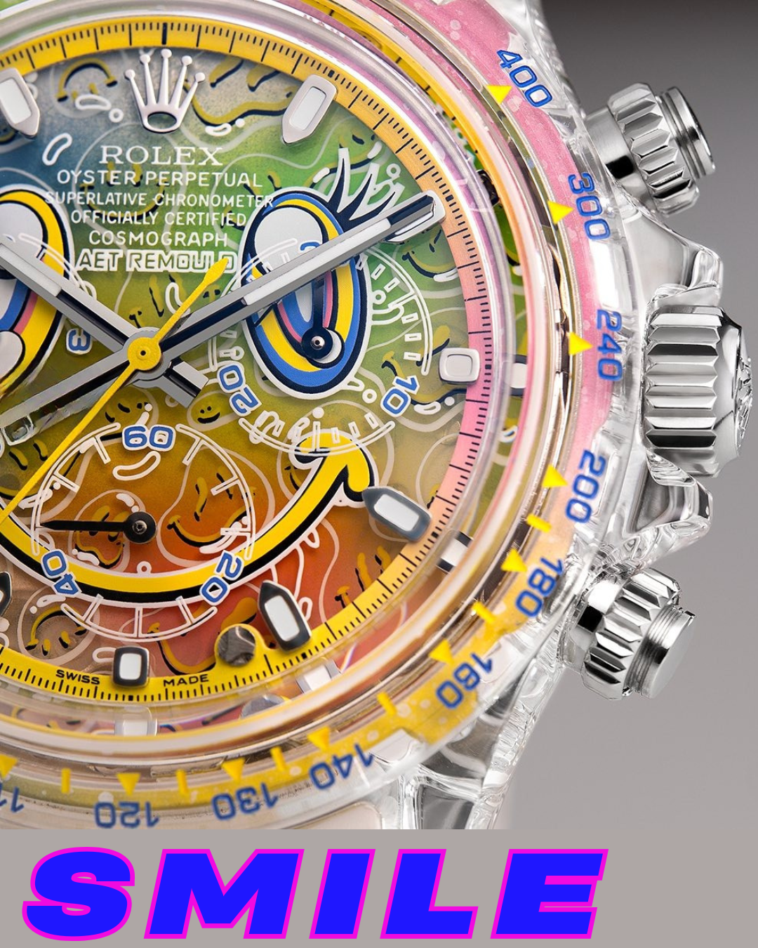 AET REMOULD Rolex Sapphire Daytona SMILE 劳力士 蓝宝石迪通拿 哈哈笑 水晶透明手表 | WORLDTIMER