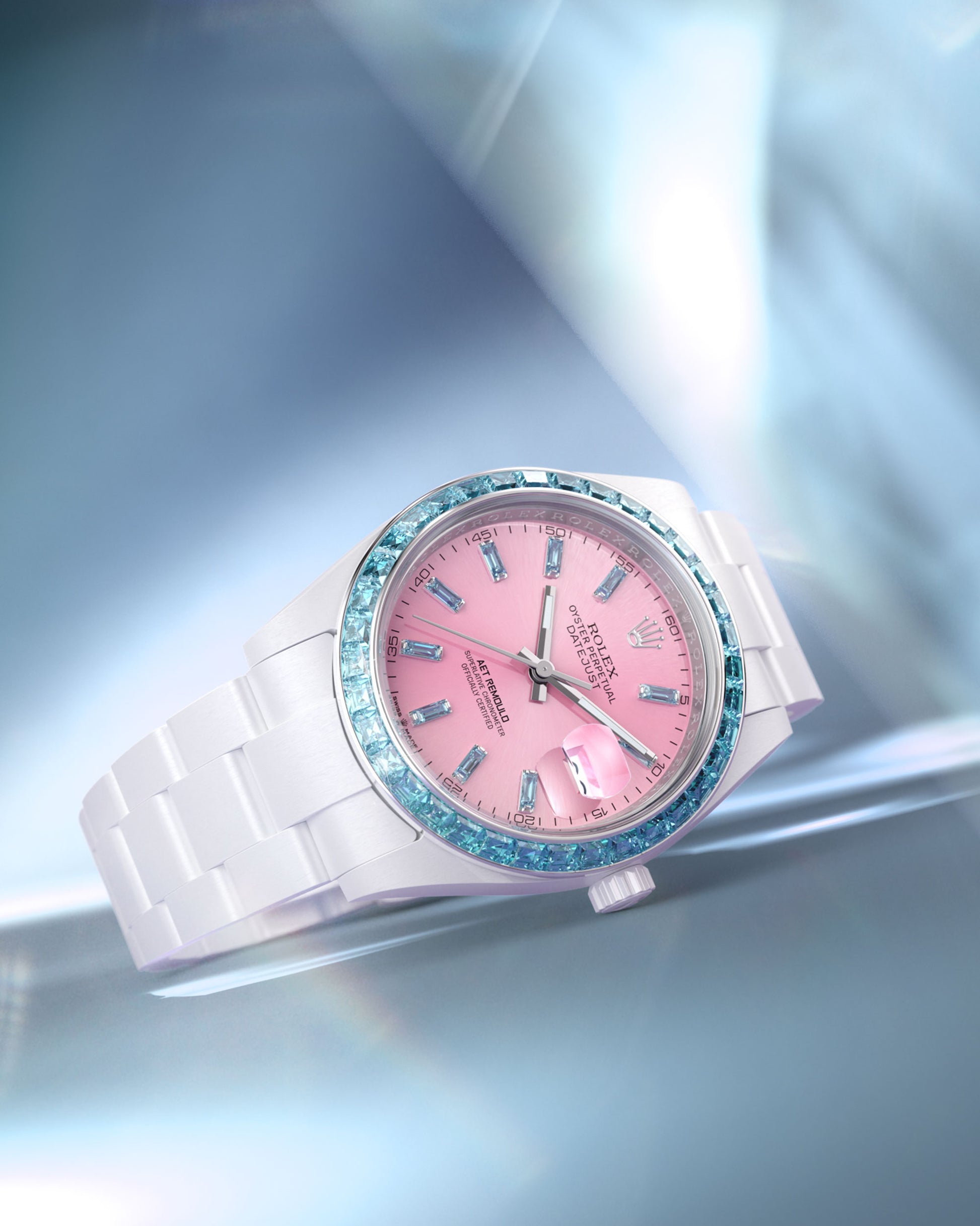 AET REMOULD Rolex Ceramic Datejust AQUAMARINE ROSE Gemstone Watch 首枚镶嵌36颗天然宝石的陶瓷 劳力士日志型 | WORLDTIMER