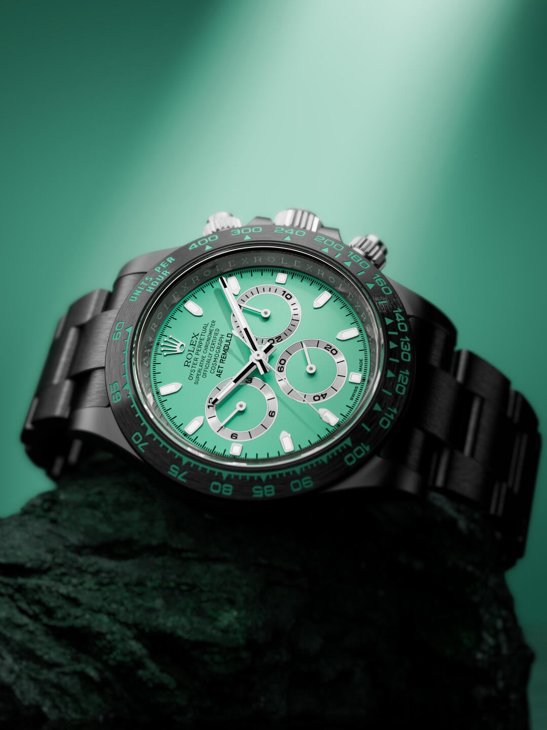 AET REMOULD Rolex Daytona BISCAY GREEN BLACK CERAMIC | WORLDTIMER