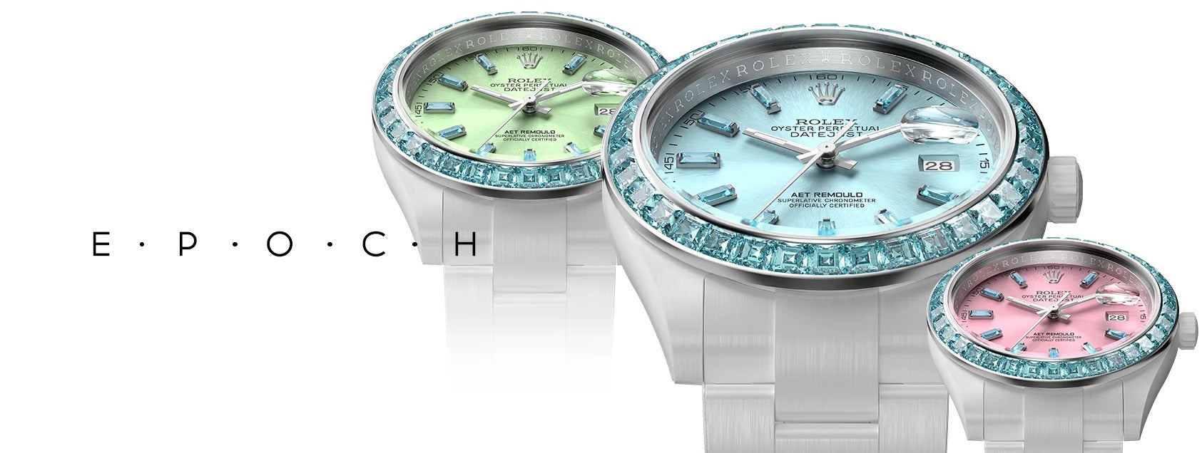 AET REMOULD EPOCH AQUAMARINE - First Ceramic Datejust with 36 Natural Gemstones 36颗宝石白陶瓷 劳力士日志型 AQUAMARINE | WORLDTIMER