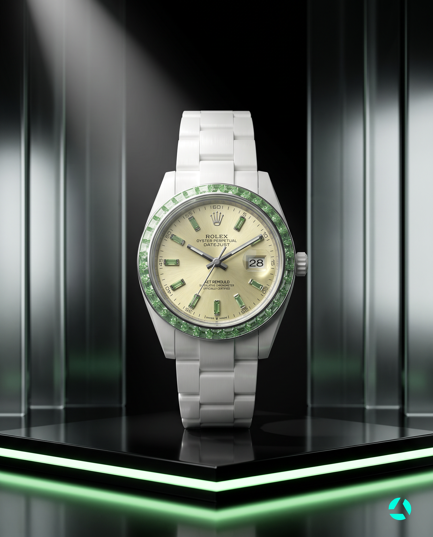 36 Gems on a Ceramic Datejust | AET REMOULD EPOCH TSAVORITE 36颗宝石白陶瓷 劳力士日志型 TSAVORITE | WORLDTIMER