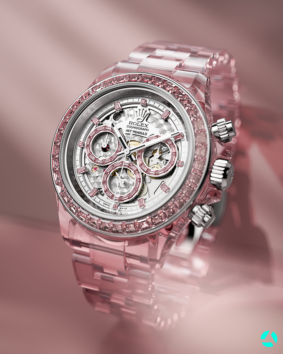 Full Sapphire Rolex Daytona AET REMOULD ROSE FANTASY 全透明 水晶劳力士 蓝宝石迪通拿 腕表 | WORLDTIMER