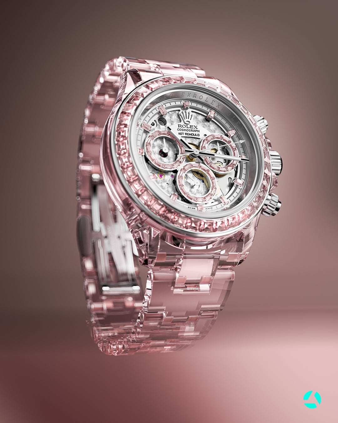 Full Sapphire Rolex Daytona AET REMOULD ROSE FANTASY 全透明 水晶劳力士 蓝宝石迪通拿 腕表 | WORLDTIMER