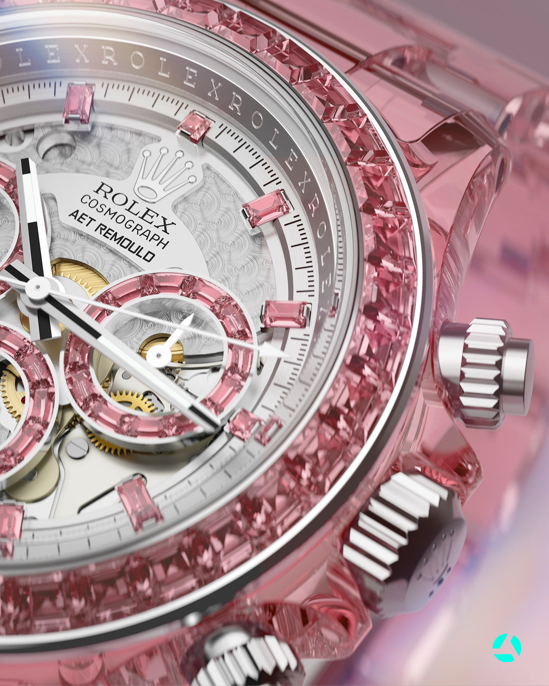 Full Sapphire Rolex Daytona AET REMOULD ROSE FANTASY 全透明 水晶劳力士 蓝宝石迪通拿 腕表 | WORLDTIMER