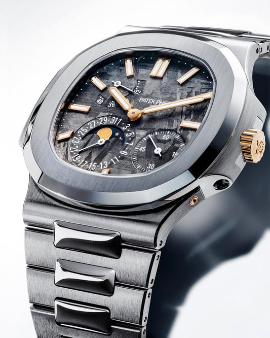 Discontinued Patek 5712 REBORN in Titanium and Meteorite Dial, Only 86.7g DiW 陨石表盘 百达翡丽5712 钛金属鹦鹉螺 月相腕表 | WORLDTIMER