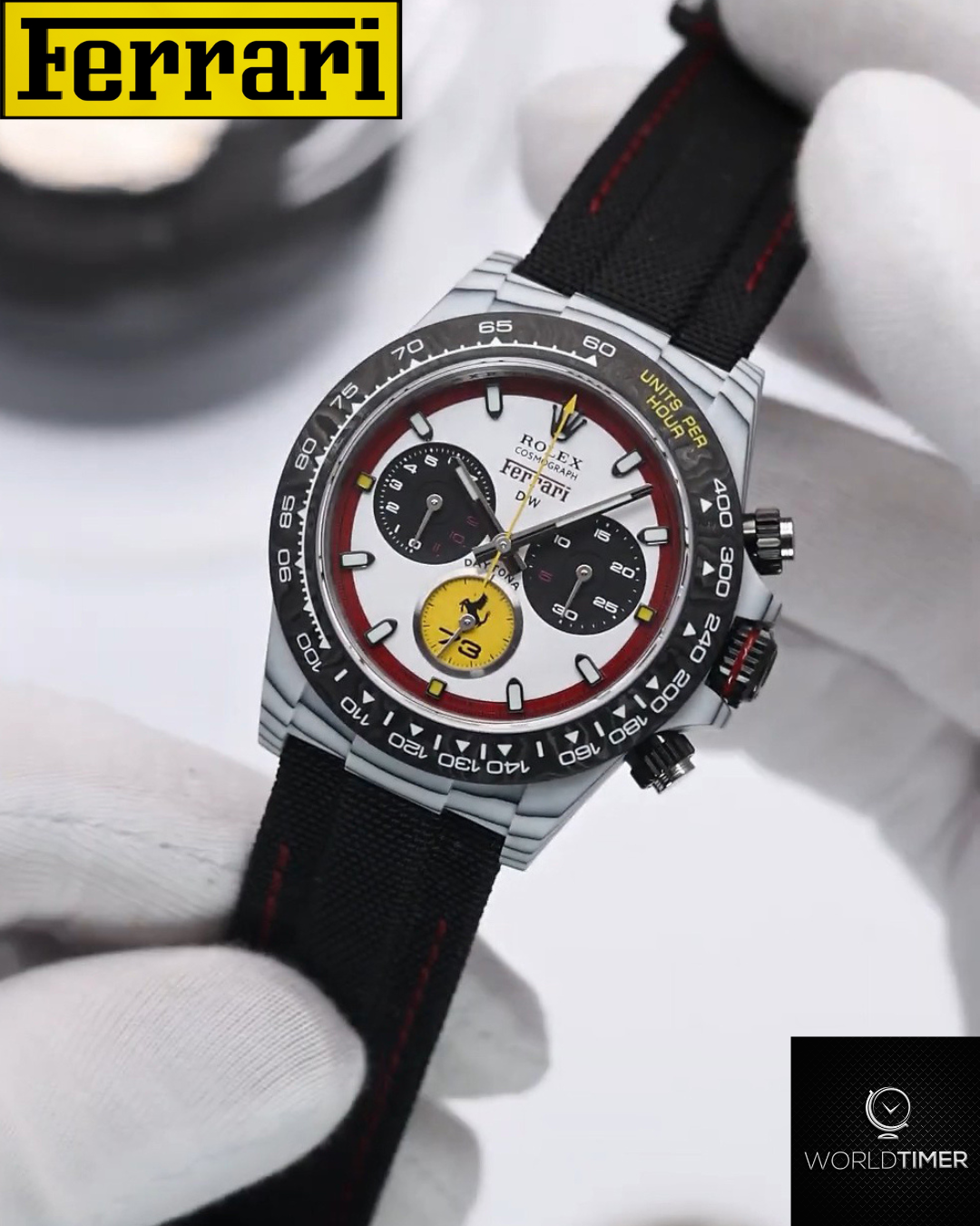 "Ferrari Edition RT" Rolex DiW Daytona CarboQuartz UNIQUE WATCH 独一无二 劳力士DiW 石英纤维迪通拿 | WORLDTIMER
