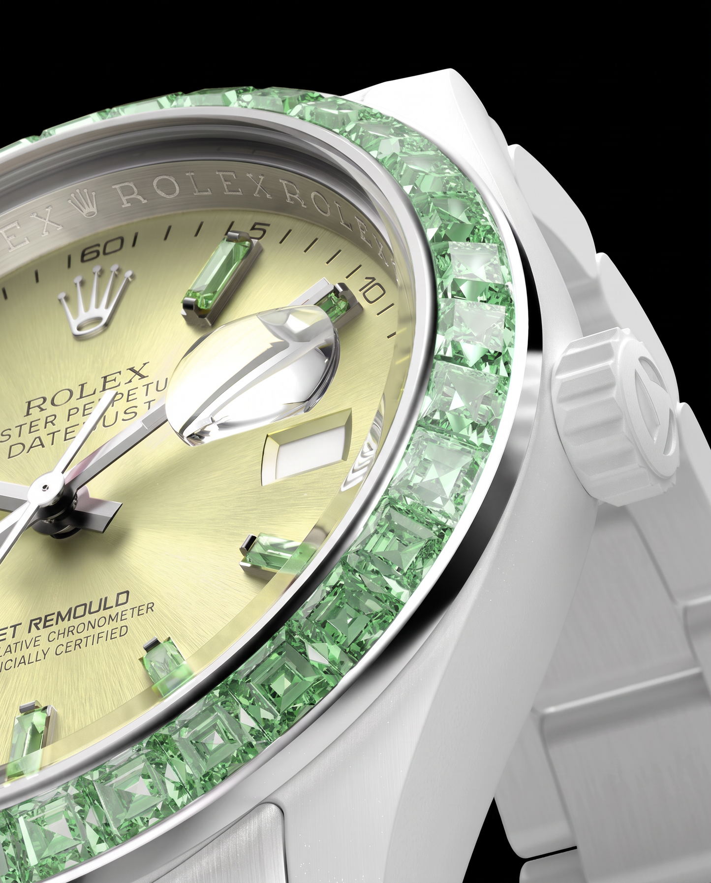 36 Gems on a Ceramic Datejust | AET REMOULD EPOCH TSAVORITE 36颗宝石白陶瓷 劳力士日志型 TSAVORITE | WORLDTIMER