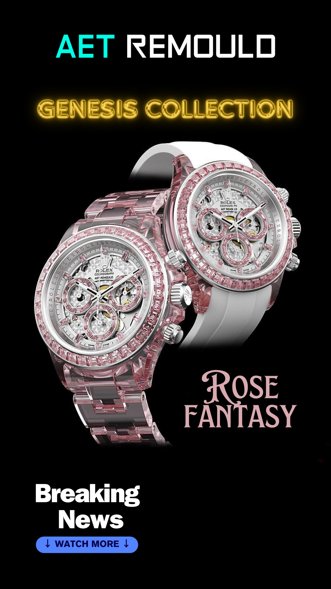 Full Sapphire Rolex Daytona AET REMOULD ROSE FANTASY 全透明 水晶劳力士 蓝宝石迪通拿 腕表 | WORLDTIMER