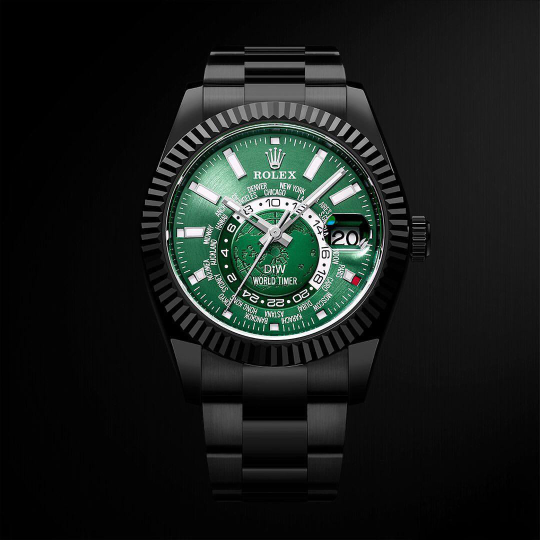 DiW Rolex Sky Dweller 326934 "BLACK DLC GREEN" | WORLDTIMER 