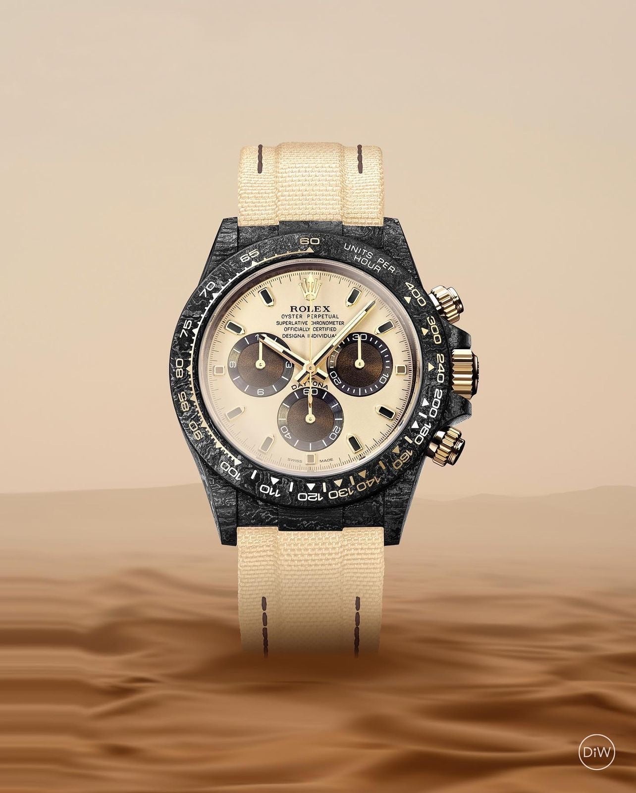 DESERT EAGLE CARBON Rolex Daytona — DiW’s 10‑Piece Ultra‑Exclusive Release DiW 迪沃 Desert Eagle Carbon 碳纤维迪通拿｜轻至不足 50g 的传奇 | WORLDTIMER