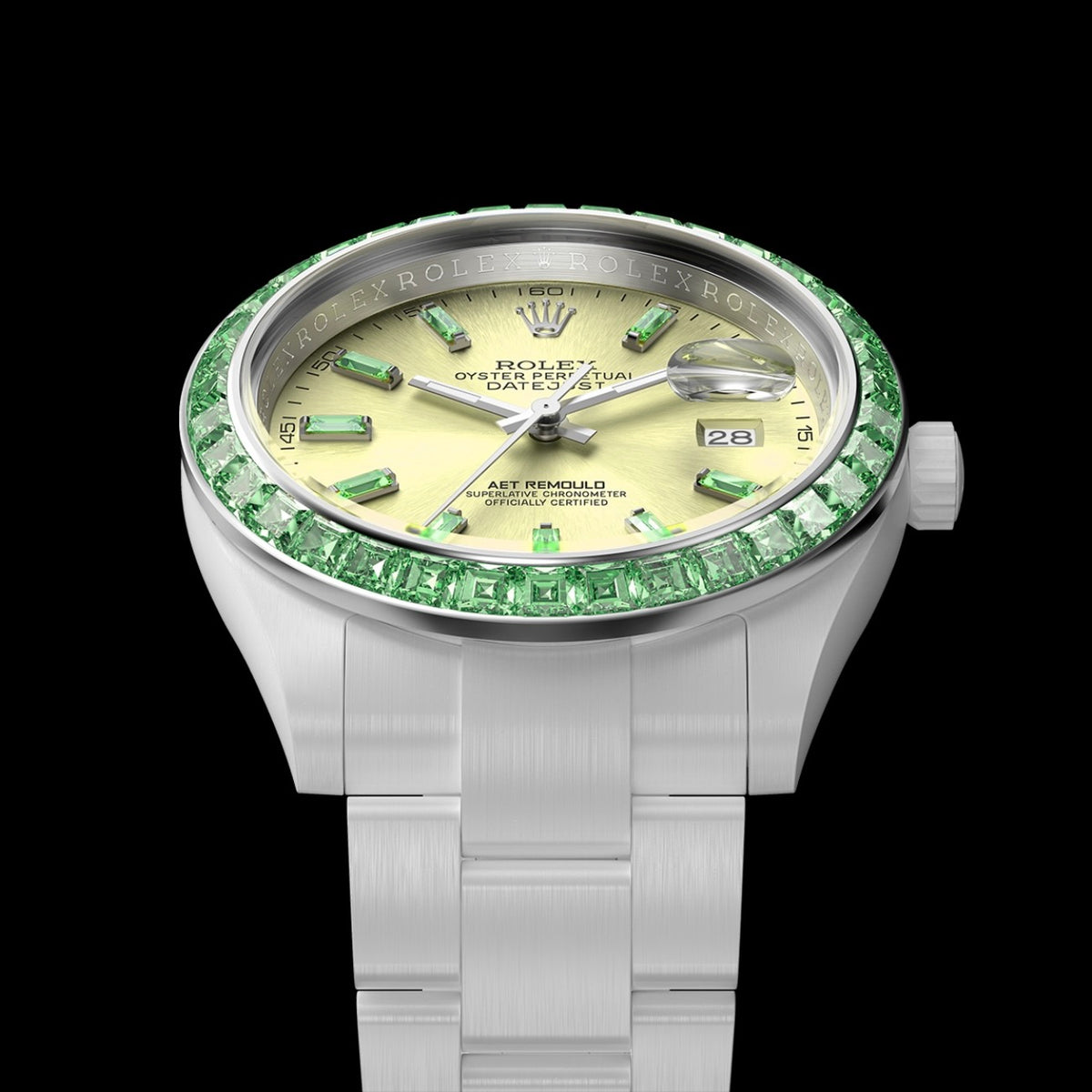 36 Gems on a Ceramic Datejust | AET REMOULD EPOCH TSAVORITE 36颗宝石白陶瓷 劳力士日志型 TSAVORITE | WORLDTIMER
