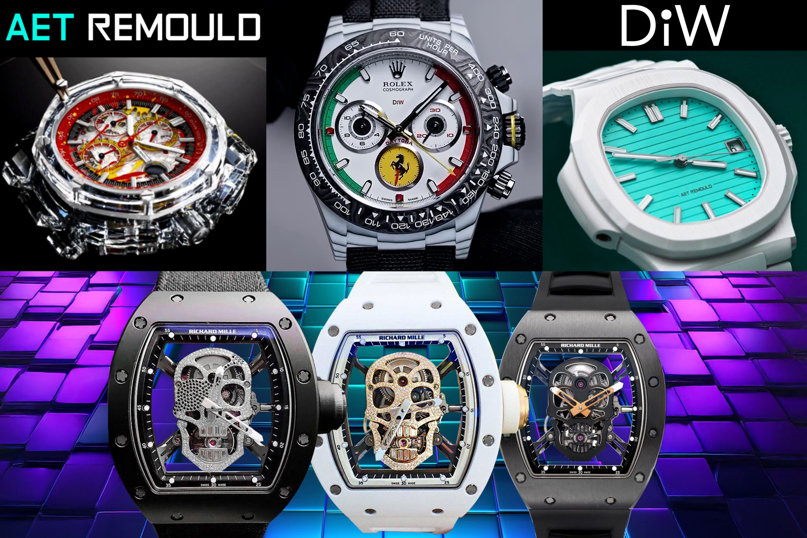 WORLDTIMER Watch Store Homepage Cover. Our Brands are: DiW, AET REMOULD, Richard Mille, Patek Philippe and Rolex. Feel free to contact us at anytime.