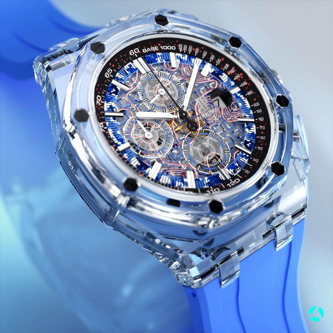 AET REMOULD Royal Oak Offshore AZURE BLUE 愛彼皇家橡樹離岸型 藍寶石透明手錶 | WORLDTIMER