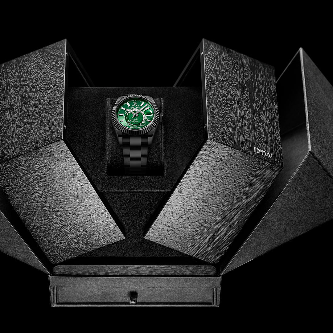 "BLACK DLC GREEN" DiW Rolex Sky Dweller 326934 | WORLDTIMER 