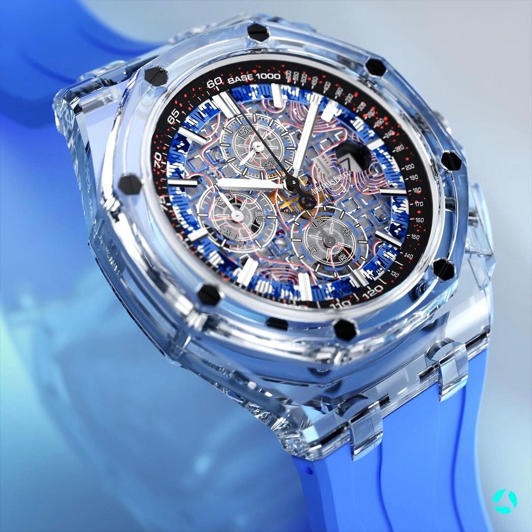 AET REMOULD Royal Oak Offshore AZURE BLUE 愛彼皇家橡樹離岸型 藍寶石透明手錶 | WORLDTIMER